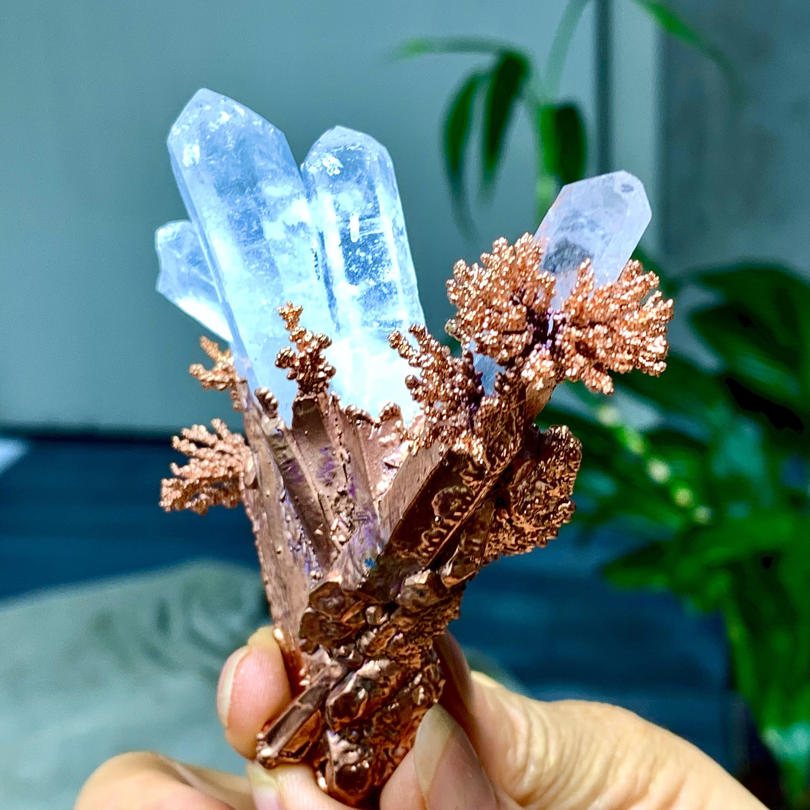 102G Rare!! iridescent Native Copper with white quartz crystal mineral-symbiosis