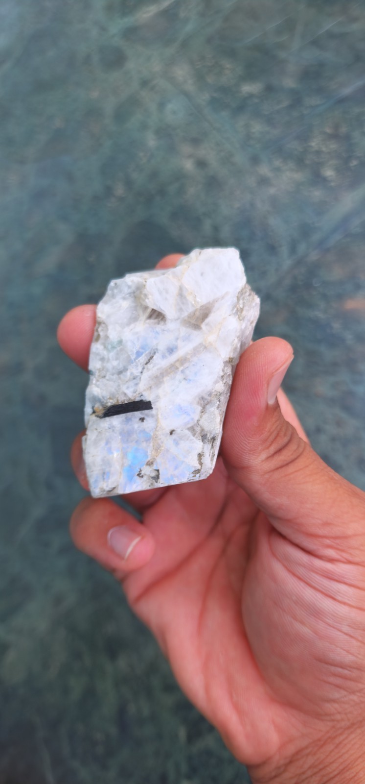 Natural AAA Rough Full Flashy Indian Rainbow Moonstone One Side Polish Specimen