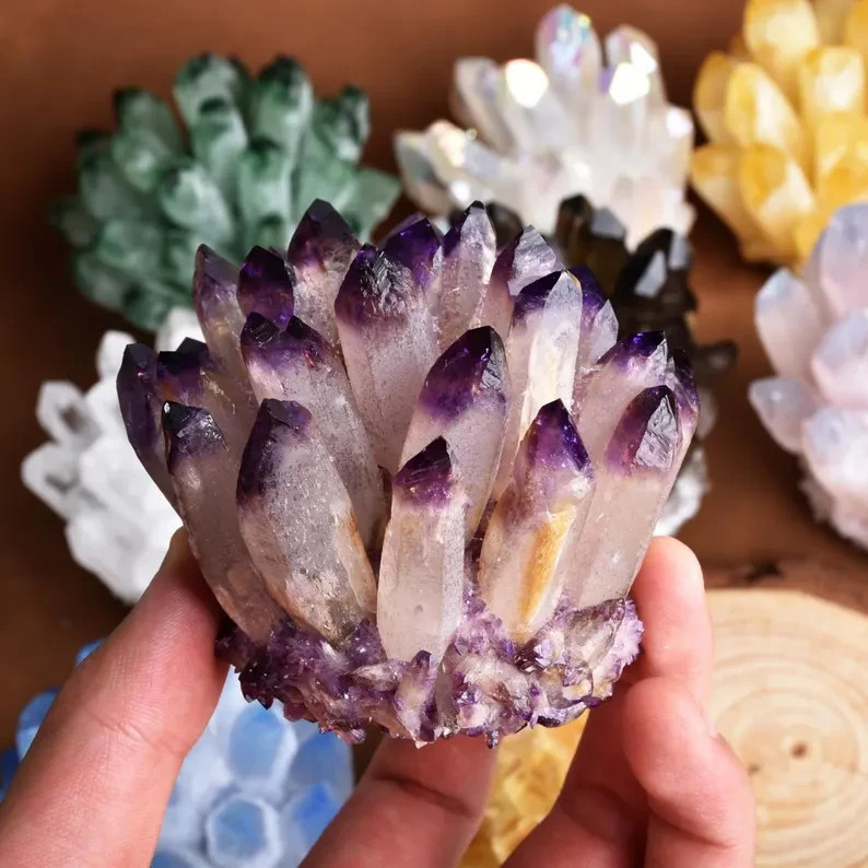 Natural Purple Quartz Cluster Amethyst Geode Healing Wealth Manifestation Decor