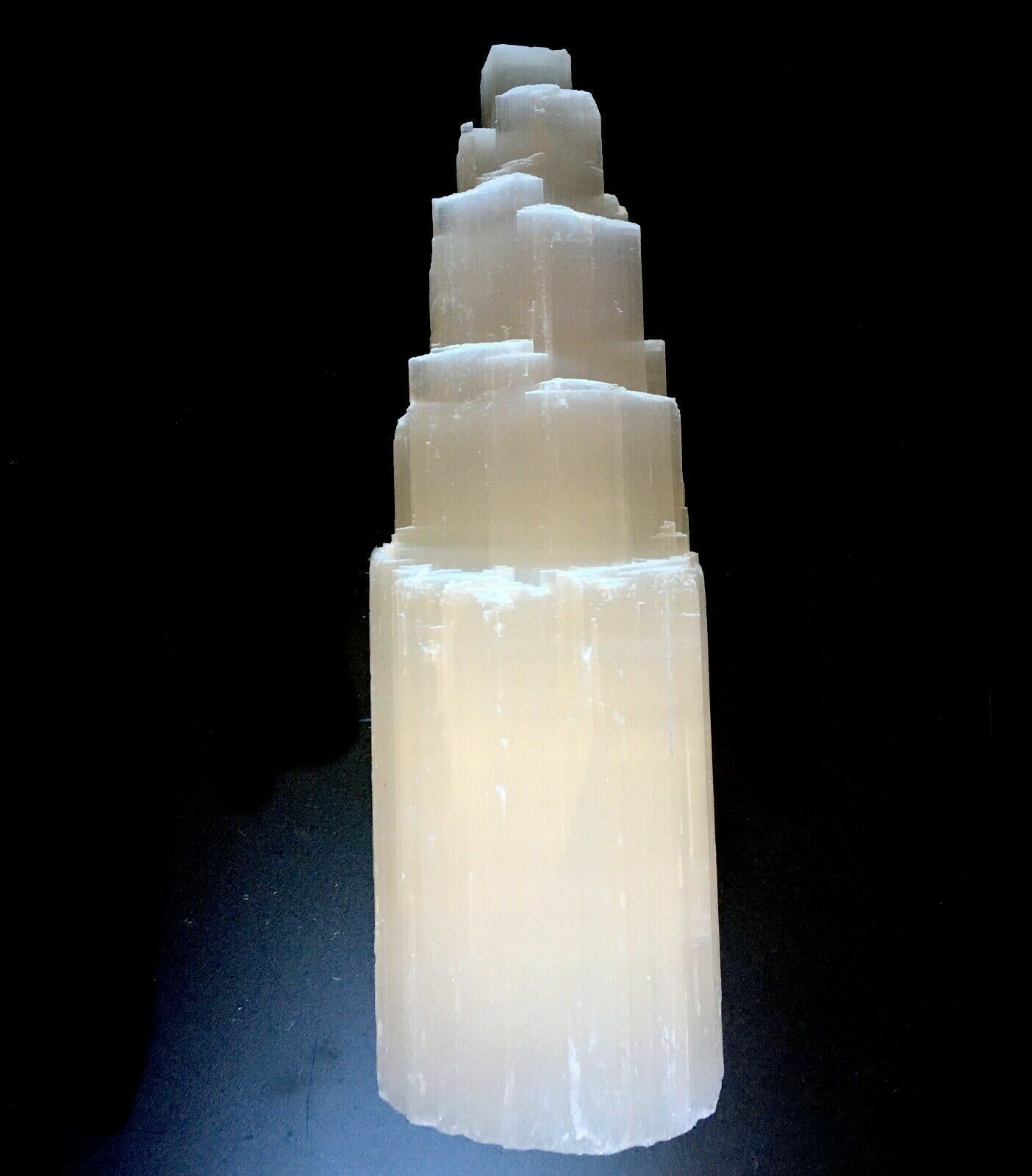 Selenite Crystal Tower Lamp ” Natural Healing White Light w/ LED Cord & Bulb 10″