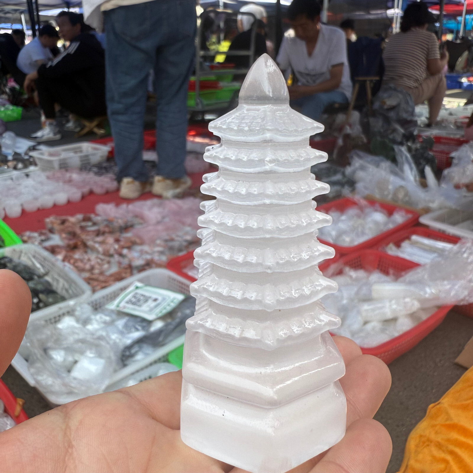 3.8″ Natural White stone paste Pagoda of Cultural Prosperity Reiki Heal