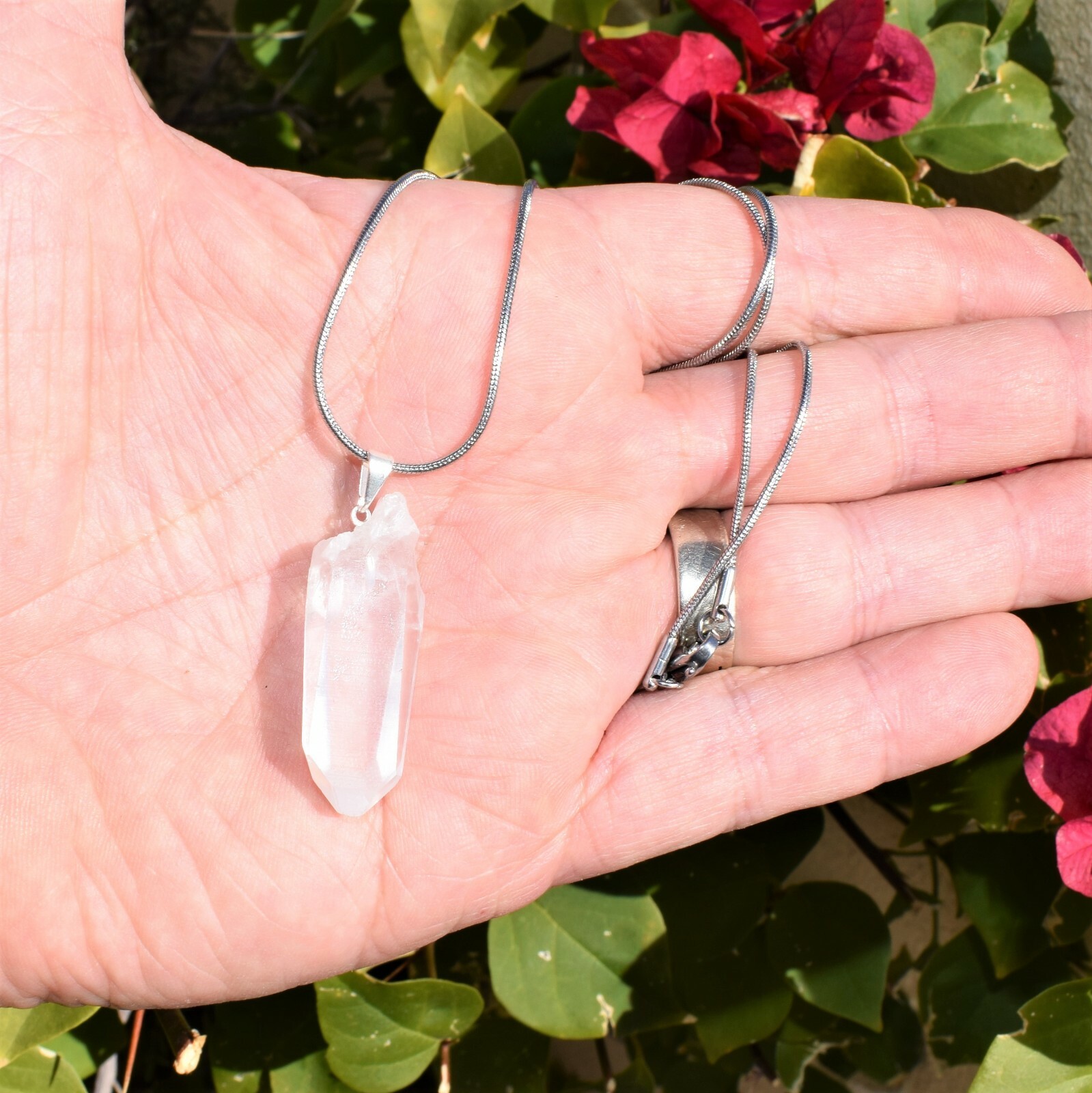 Colombian Lemurian Seed Quartz Point Pendant + 20″ Stainless Steel Chain