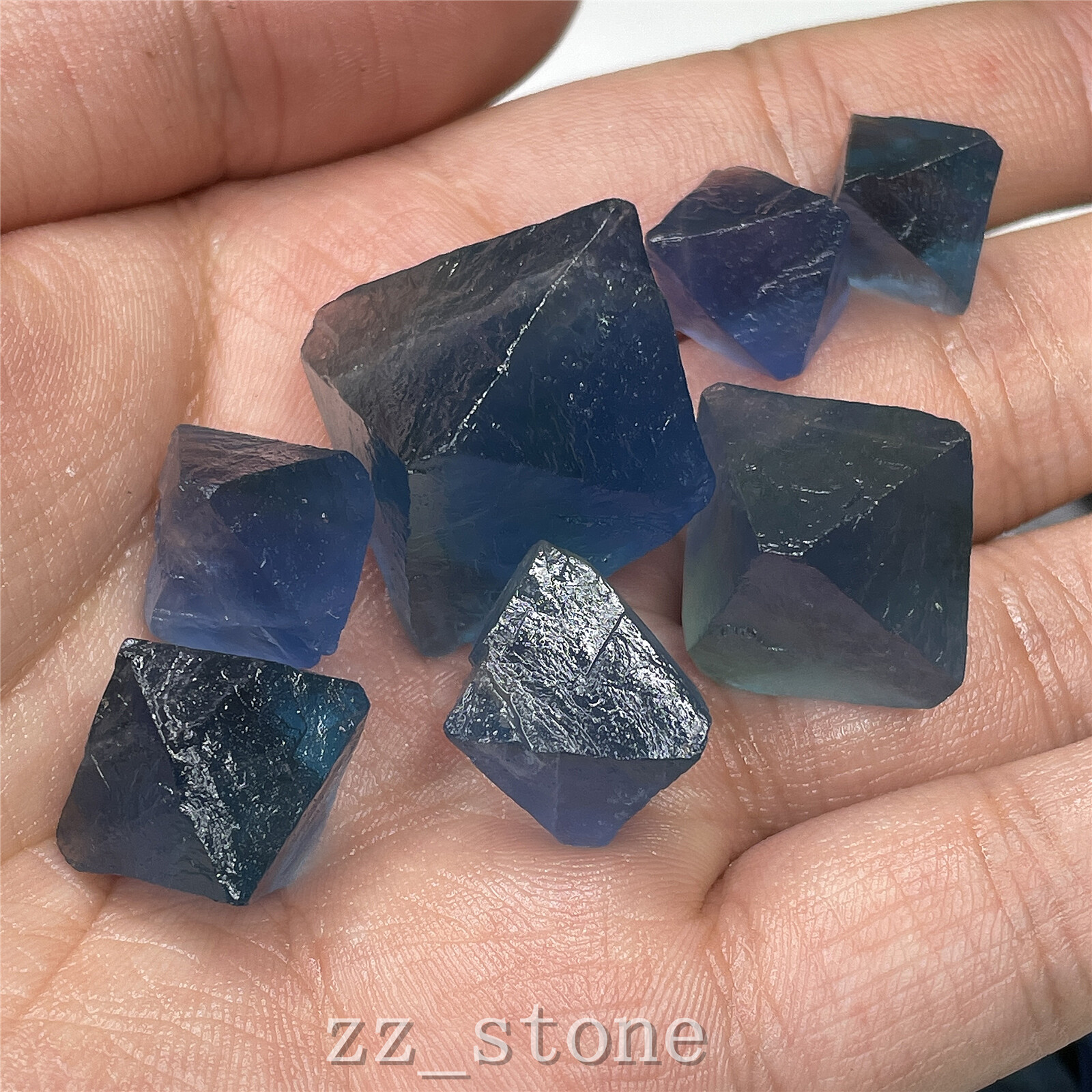 100g Mix Size Natural Blue Fluorite Octahedron Quartz Crystal Mineral Specimen