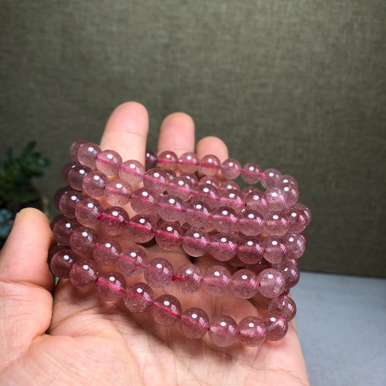 5Pcs Natural Polish red strawberry quartz bracelets ball sphere 8mm A6169