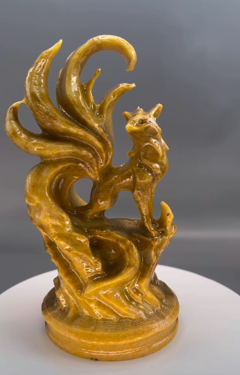 1pc Natural Yellow Jade Quartz Carved Nine-tailed fox skull Crystal Reiki Decor