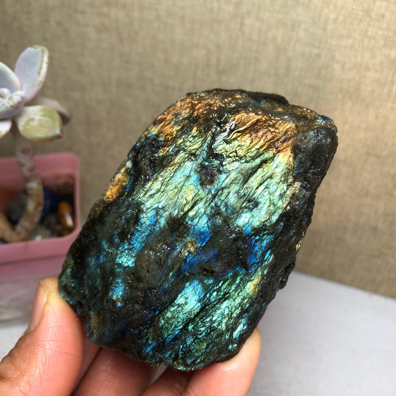 67mm Natural Labradorite Crystal gemstone rough original Specimen 212g A2627