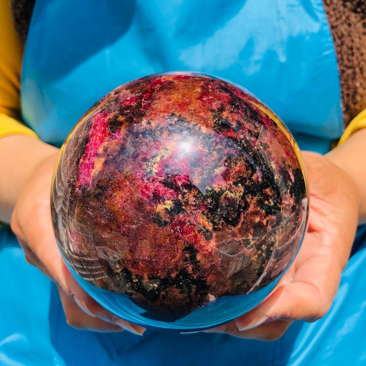 5.12 LB Natural Rhodonite Crystal Sphere Pink Black Healing Gem Stone 4779