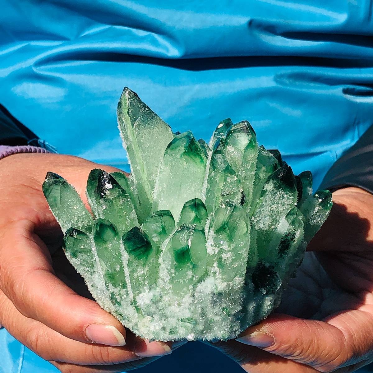 4Pcs 3.89LB New find green Phantom Quartz Crystal Cluster mineral samples heals