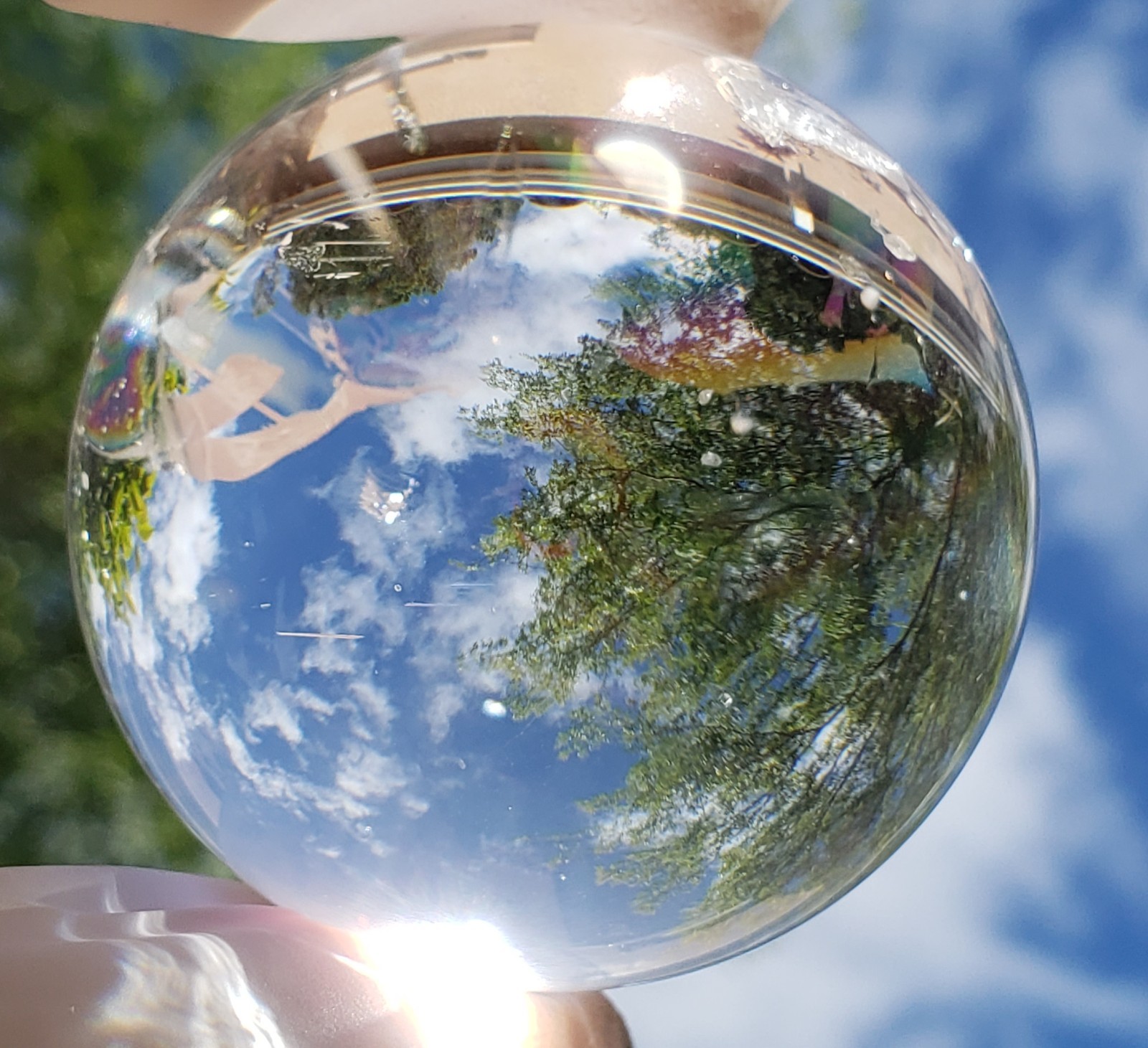2″ Natural Brazilian Clear Crystal Quartz Sphere Orb Ball Portal Rainbow, 190g