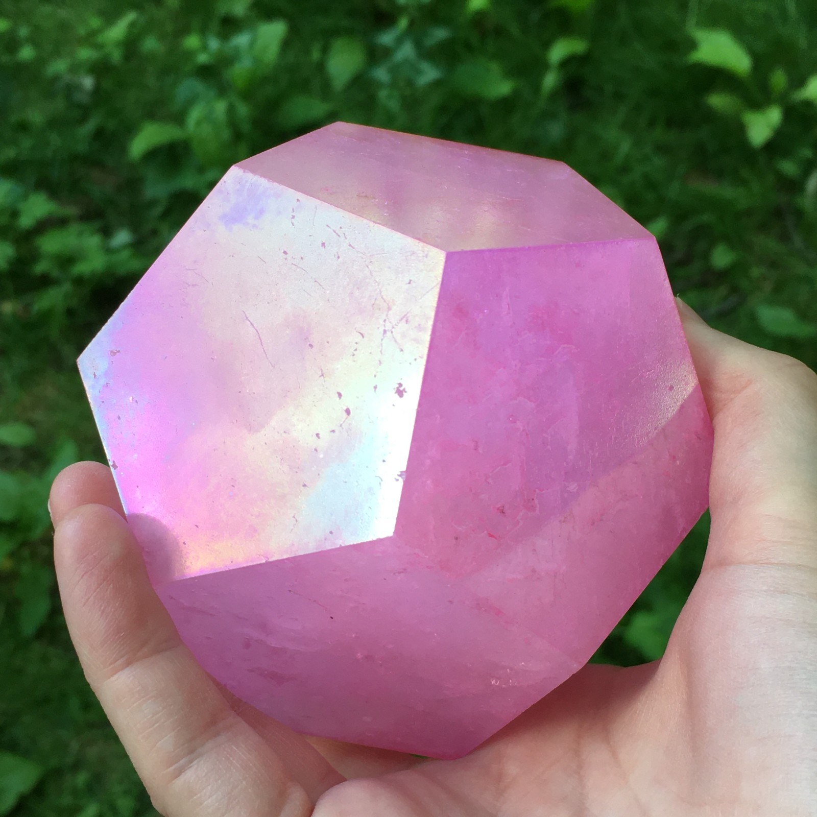 Pink Aura Quartz Dodecagon Sacred Geometry Crystal 12 Sided Heart Chakra Stone