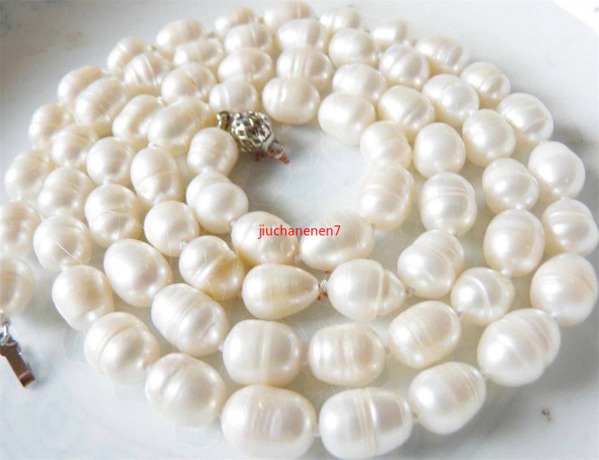 Long 38inch Gorgeous 9-10mm natural irregular white Akoya baroque pearl necklace