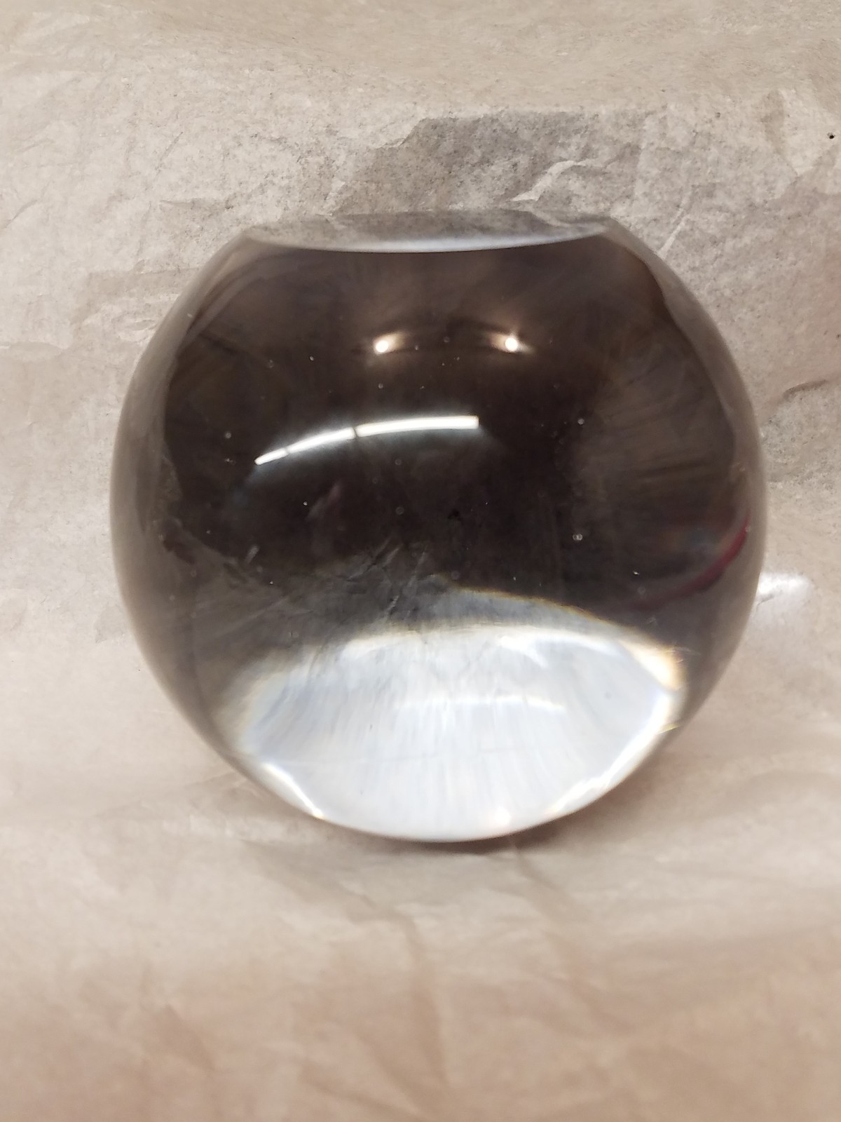 Glass Ball Solid Clear Sphere Flat on One side Paper Weight 4 Inch Diameter