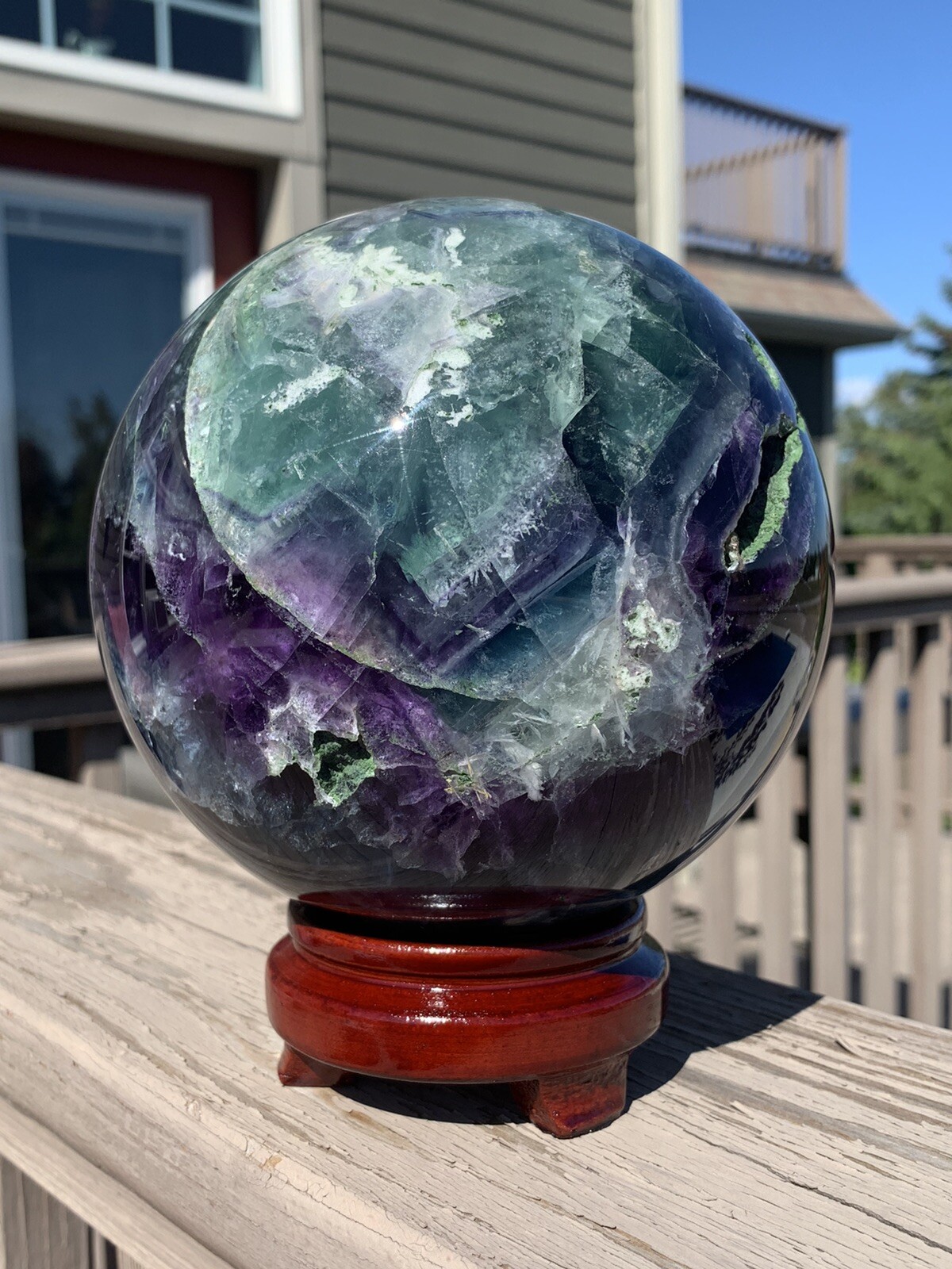 4,095g Rainbow Fluorite *HUGE* Sphere w/Stand •Over 9 Pounds *U.S. Based*
