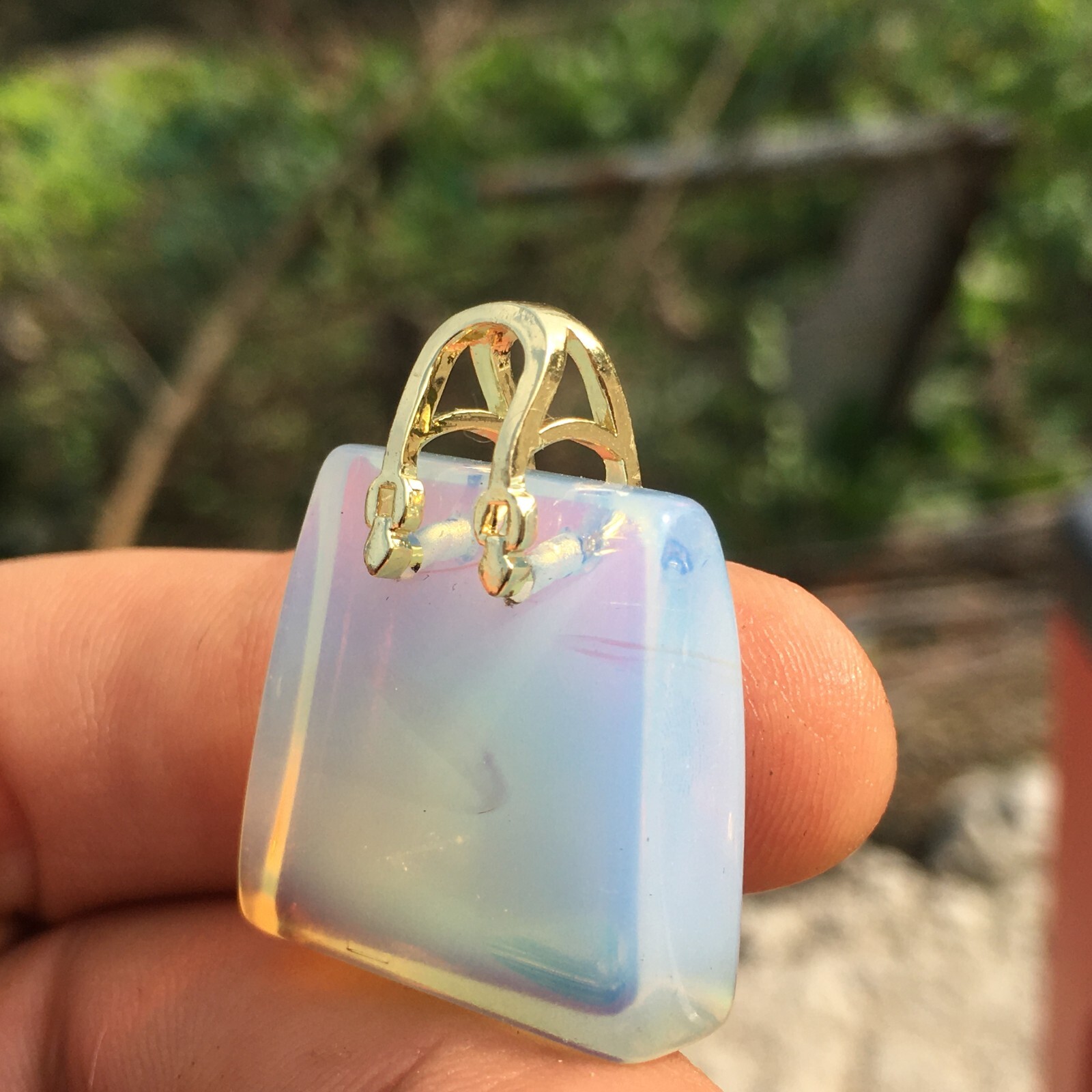 2pc Opalite Quartz hand Carved bag crystal Reiki healing