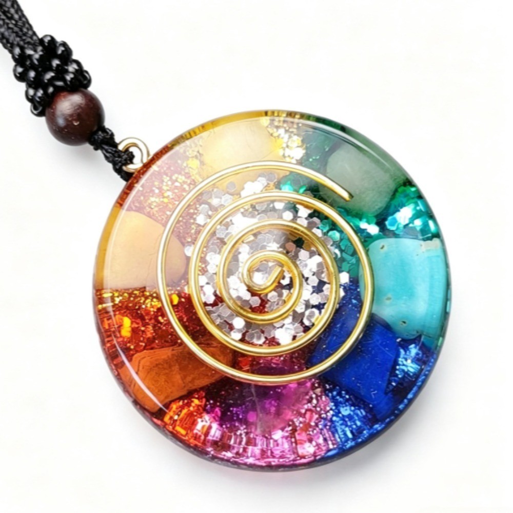 Handmade 7 Chakra Crystal Chips Orgonite Energy Pendant Necklace Reiki Healing
