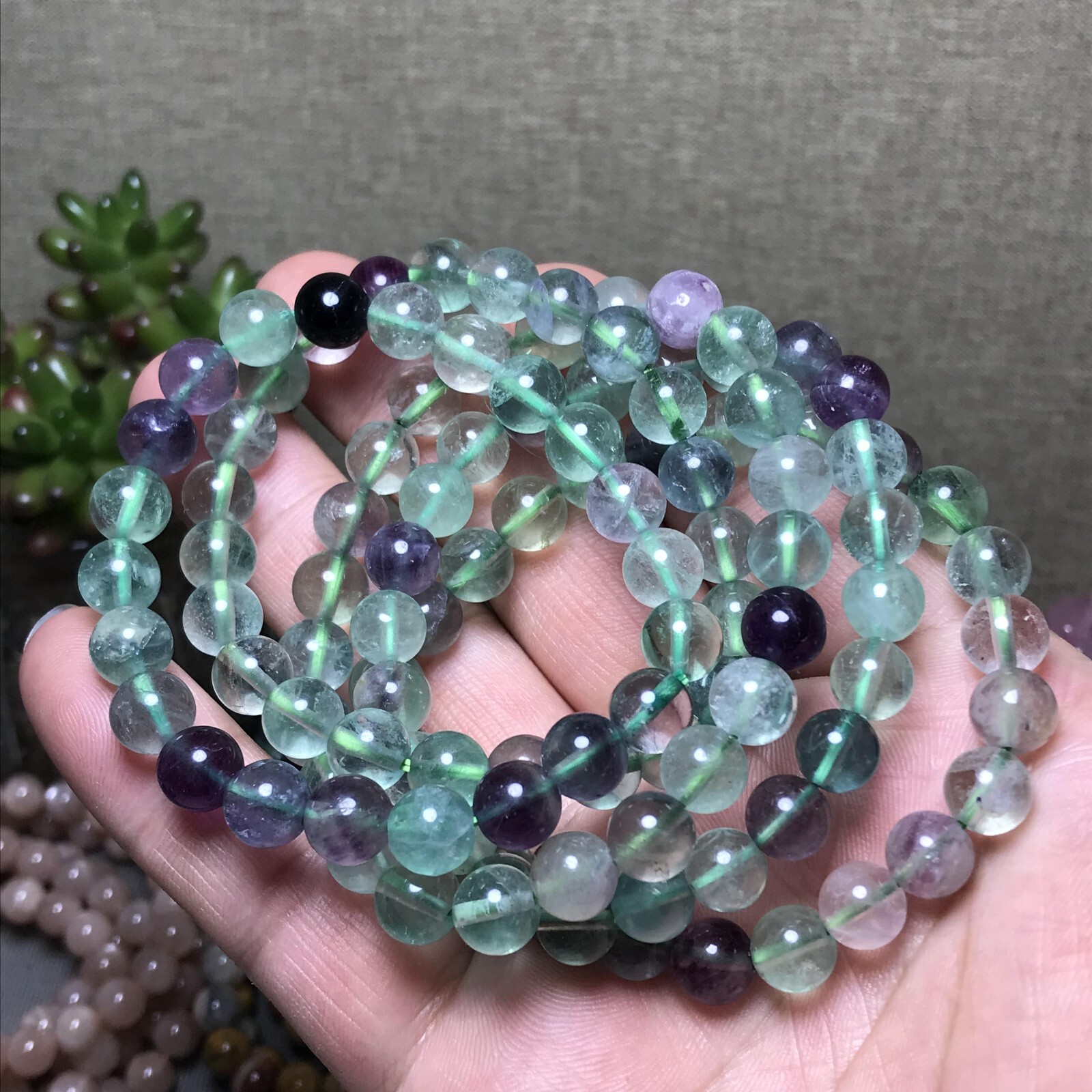 5Pcs Wholesal Natural Polish Green Fluorite crystal bracelets ball 8mm