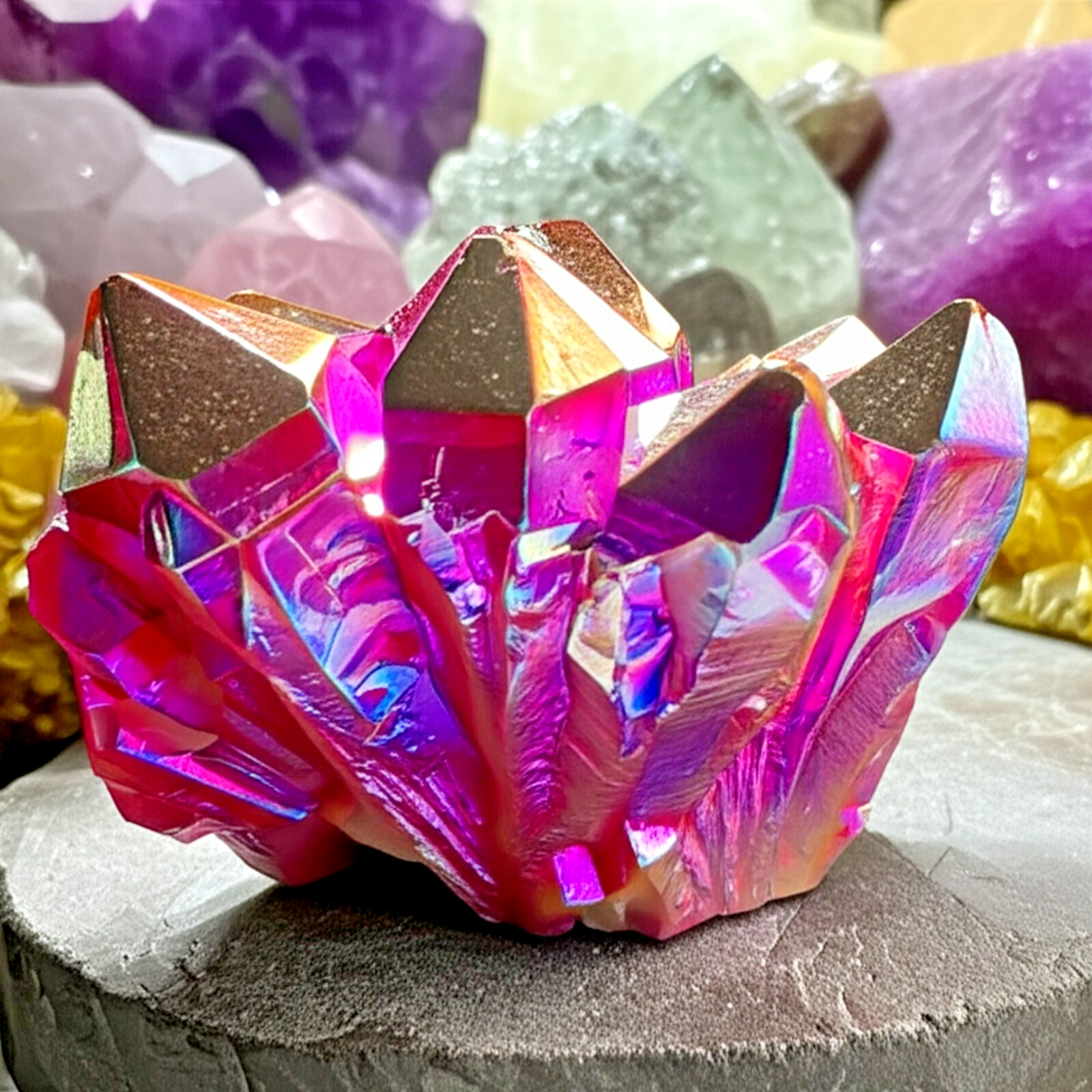 Titanium Aura Angel Pink Crystal Cluster Quartz Specimen Display Home Decor 1Pc