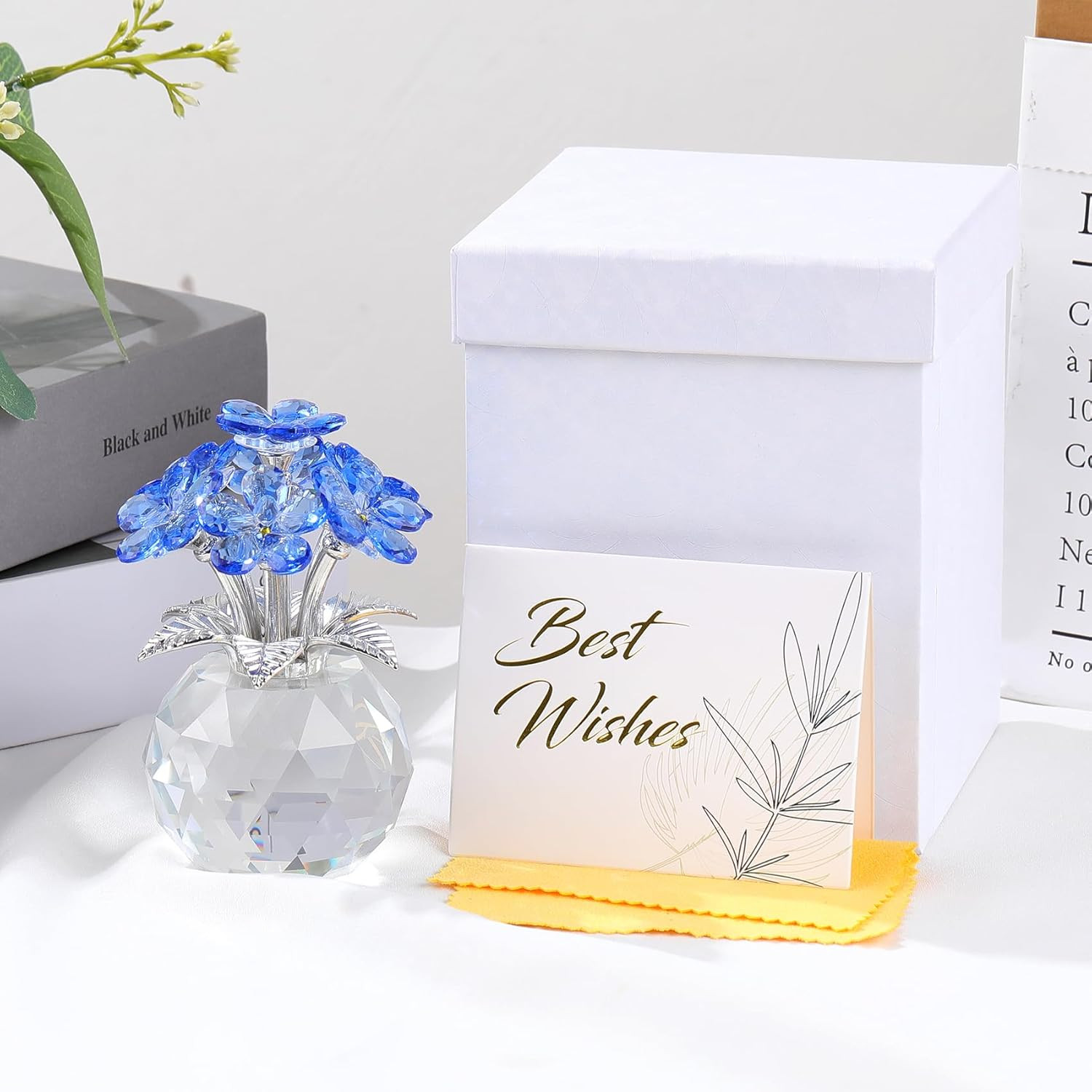Blue K9 Crystal Forget Me Not Flowers, Meaningful Remembrance Gifts, Birthday Gi