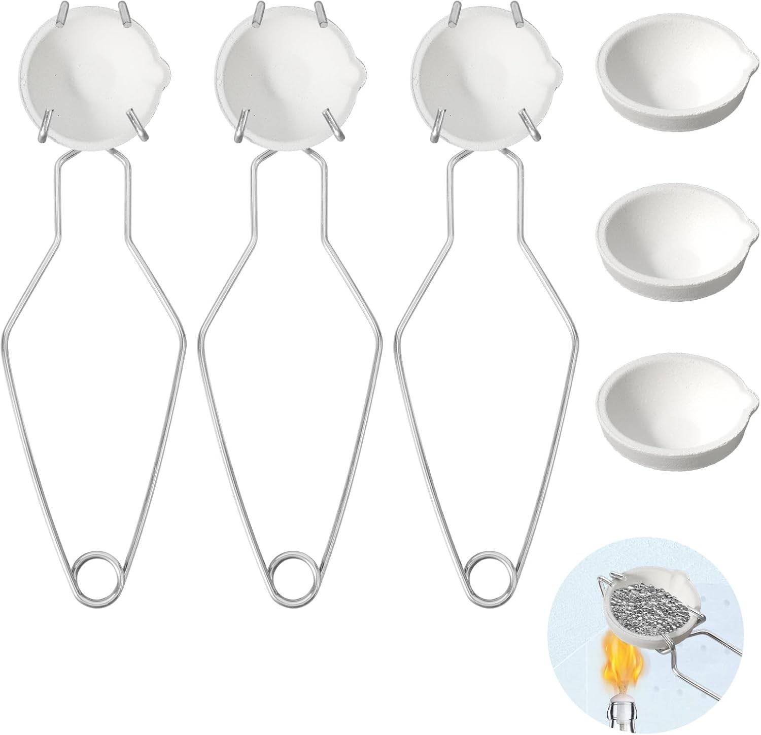 9 Pcs Crucibles for Melting Metal Kit, 6 Ceramic Quartz Crucibles, 3 Pcs Whipcli