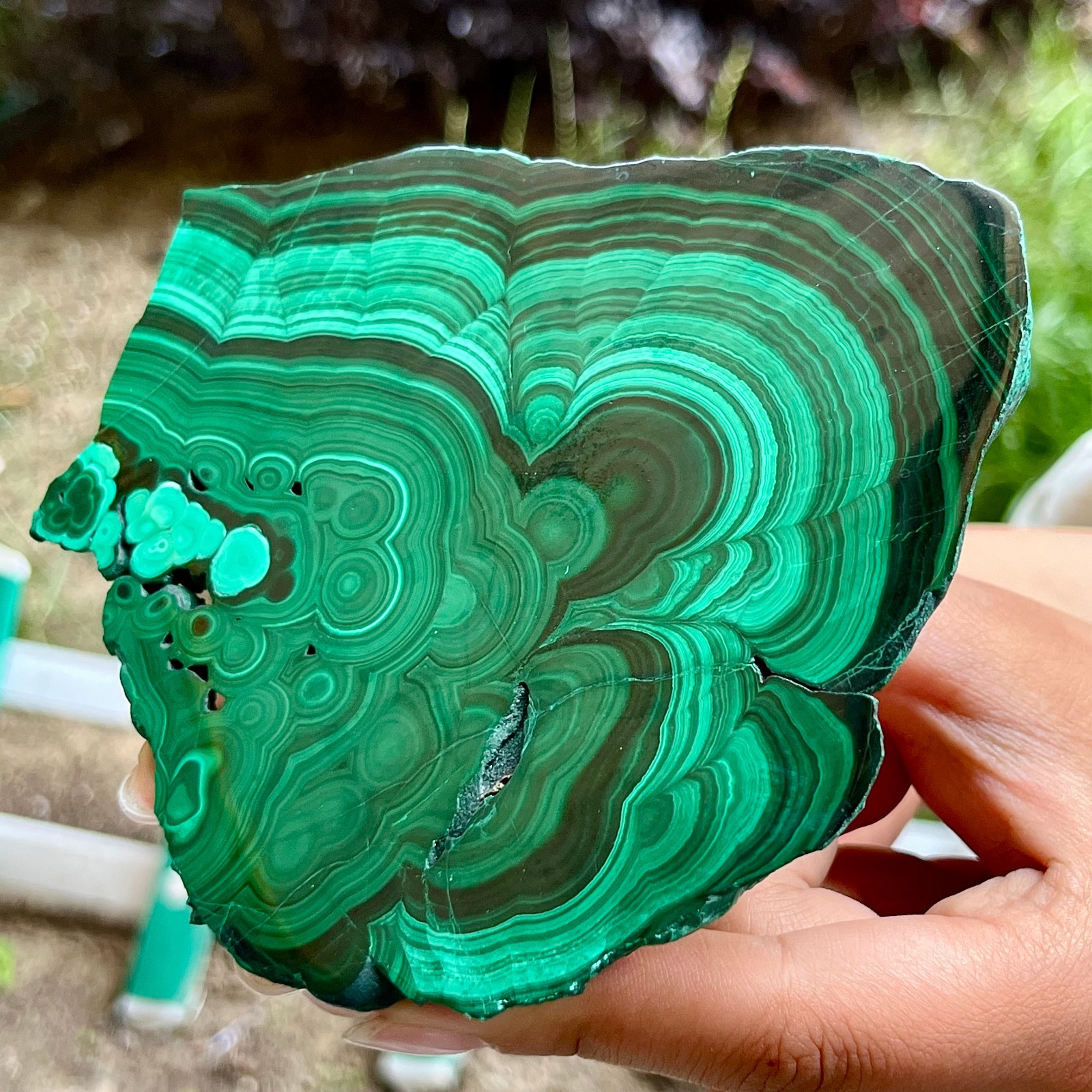 525 g Malachite Polished Slab Green Banded Agate Look Mineral Specimen Reiki
