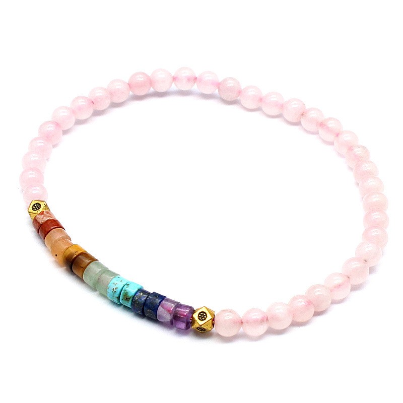 Natural Stone Crystal Seven Color Crystal Round Bead Ethnic Style Bracelet3-5PCS