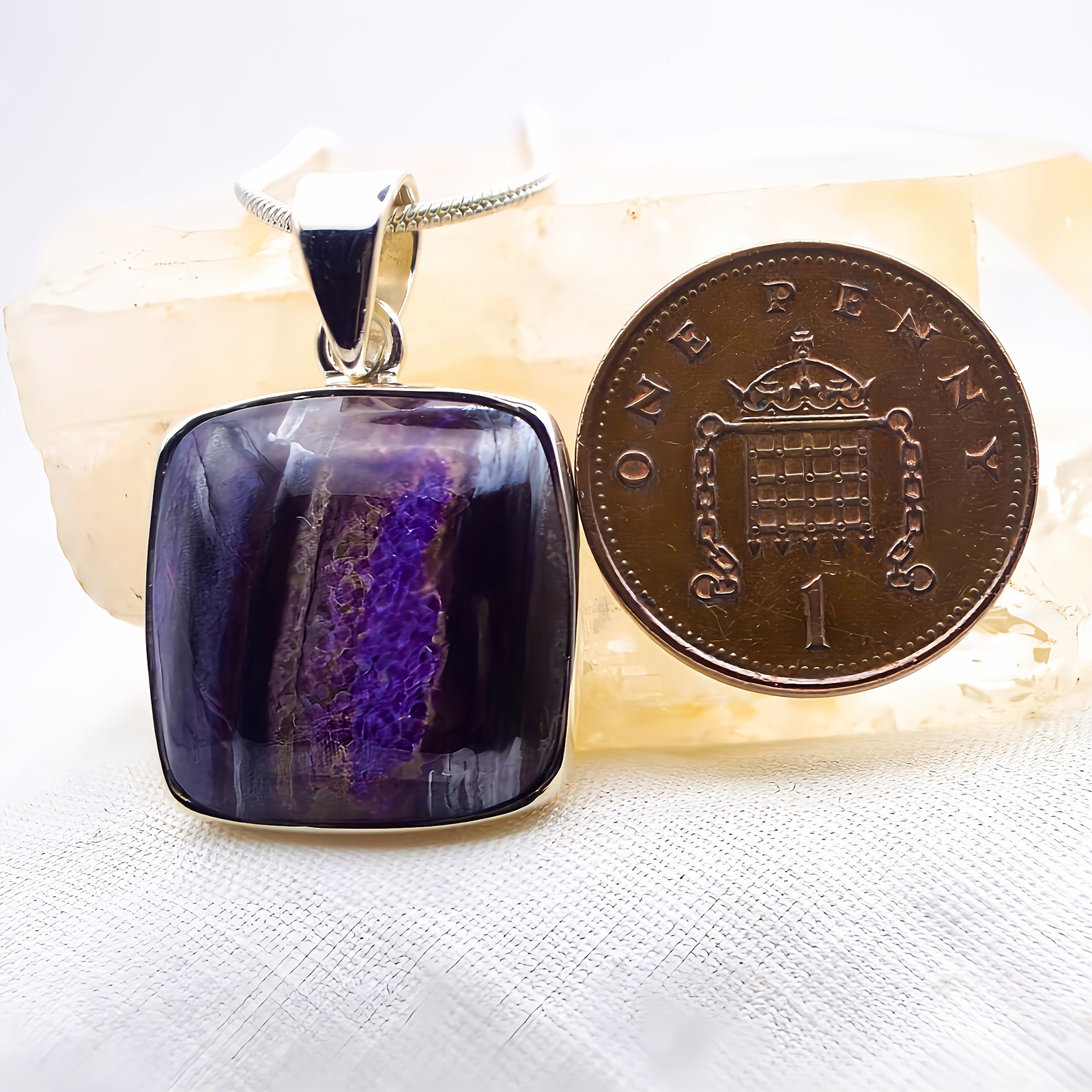 Sugilite Sterling Silver Pendant Genuine Rare Purple AA Crystal Indigo Child