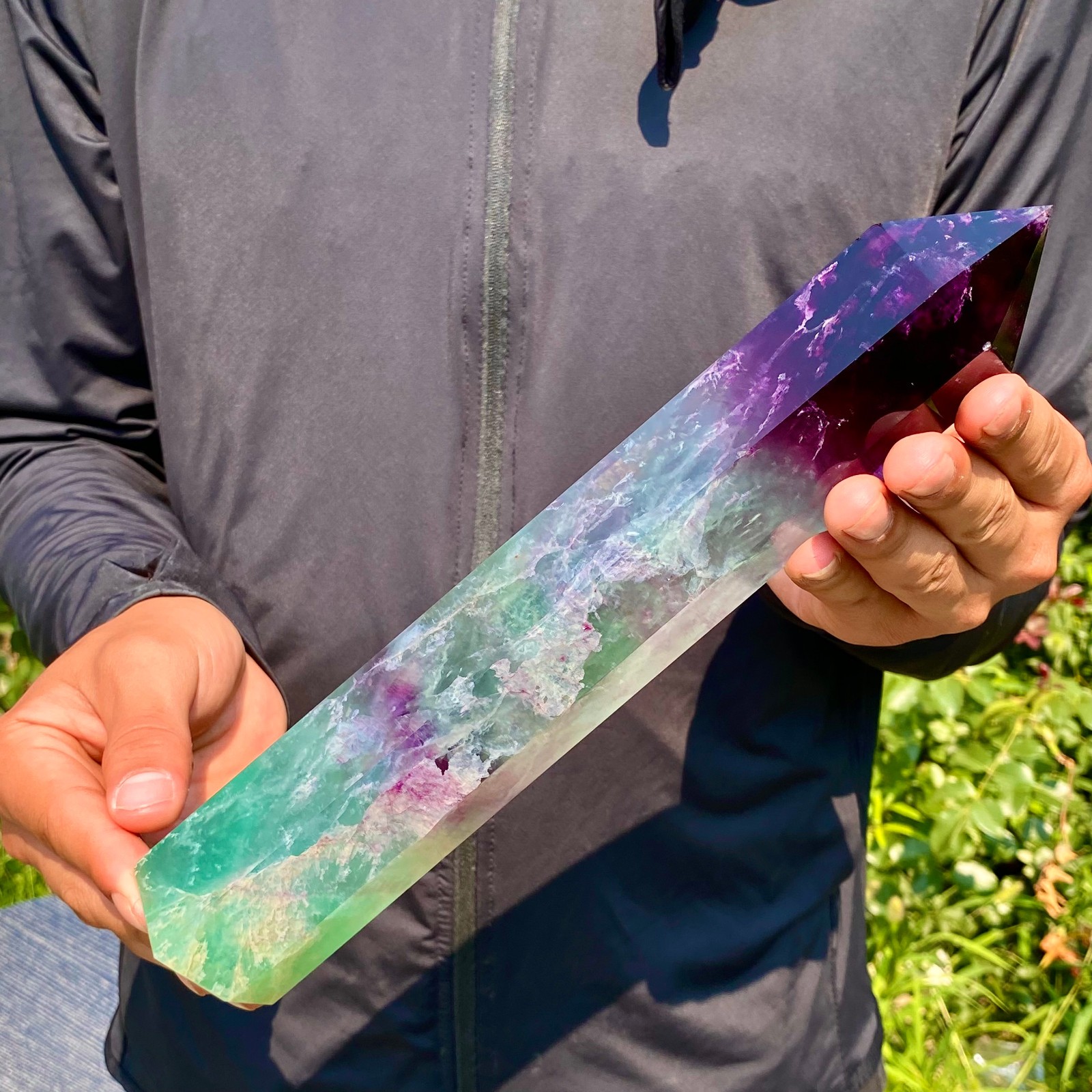 2.4LB Natural unique colored fluorite pillar quartz crystal sample