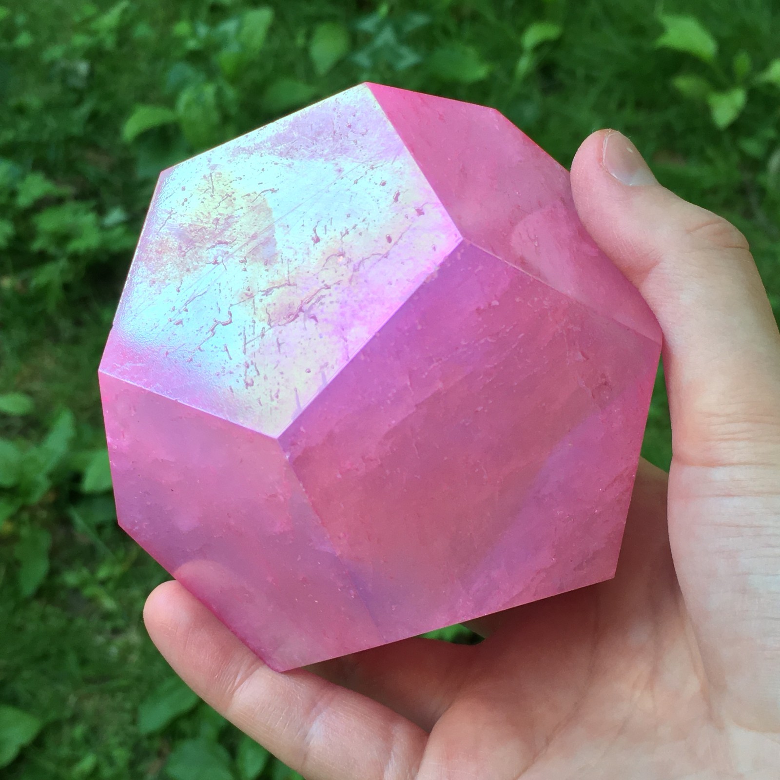 Pink Aura Quartz Dodecagon Sacred Geometry Crystal 12 Sided Heart Chakra Stone