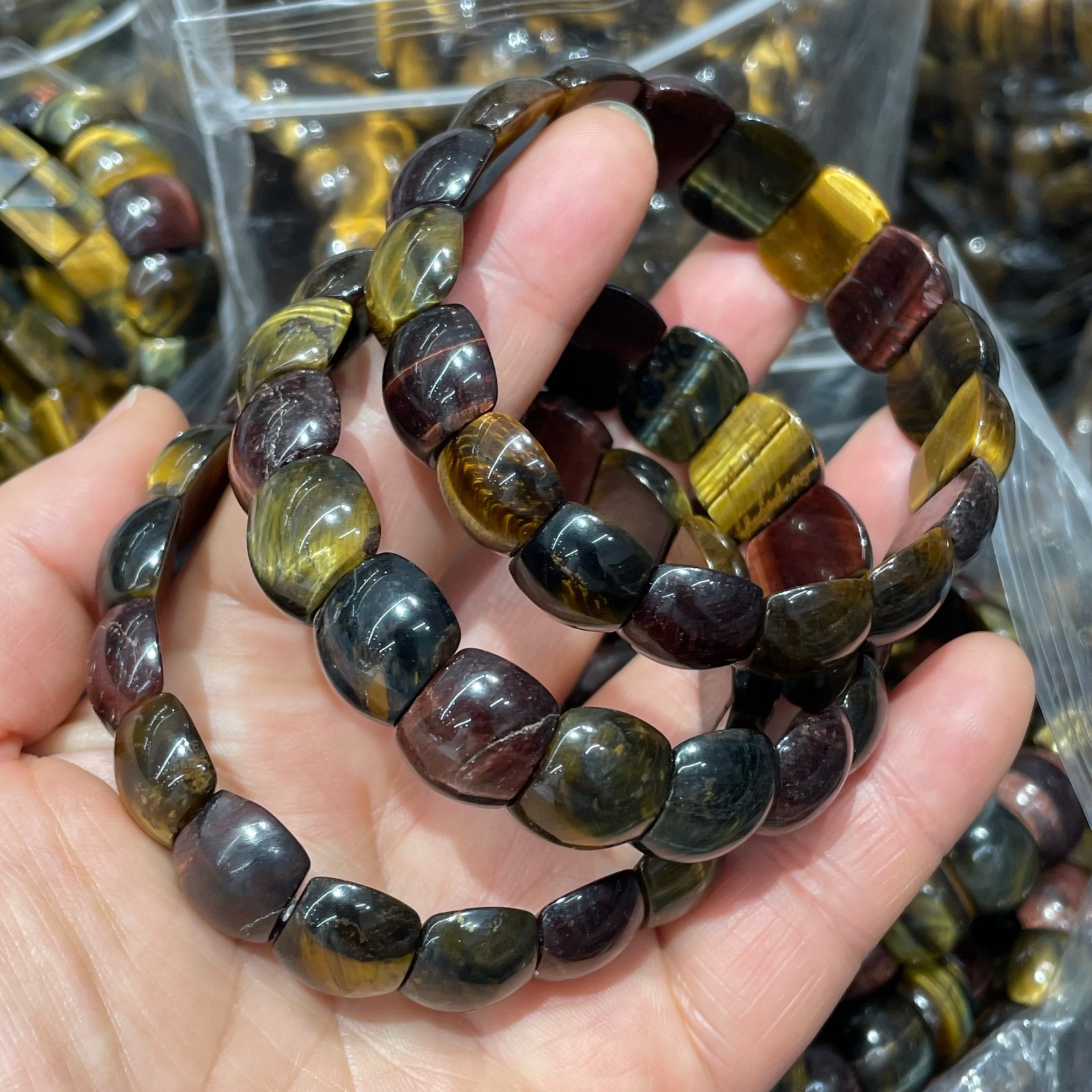 1pcs Natural Tiger Eye Stone Elastic Rope Bracelet #20
