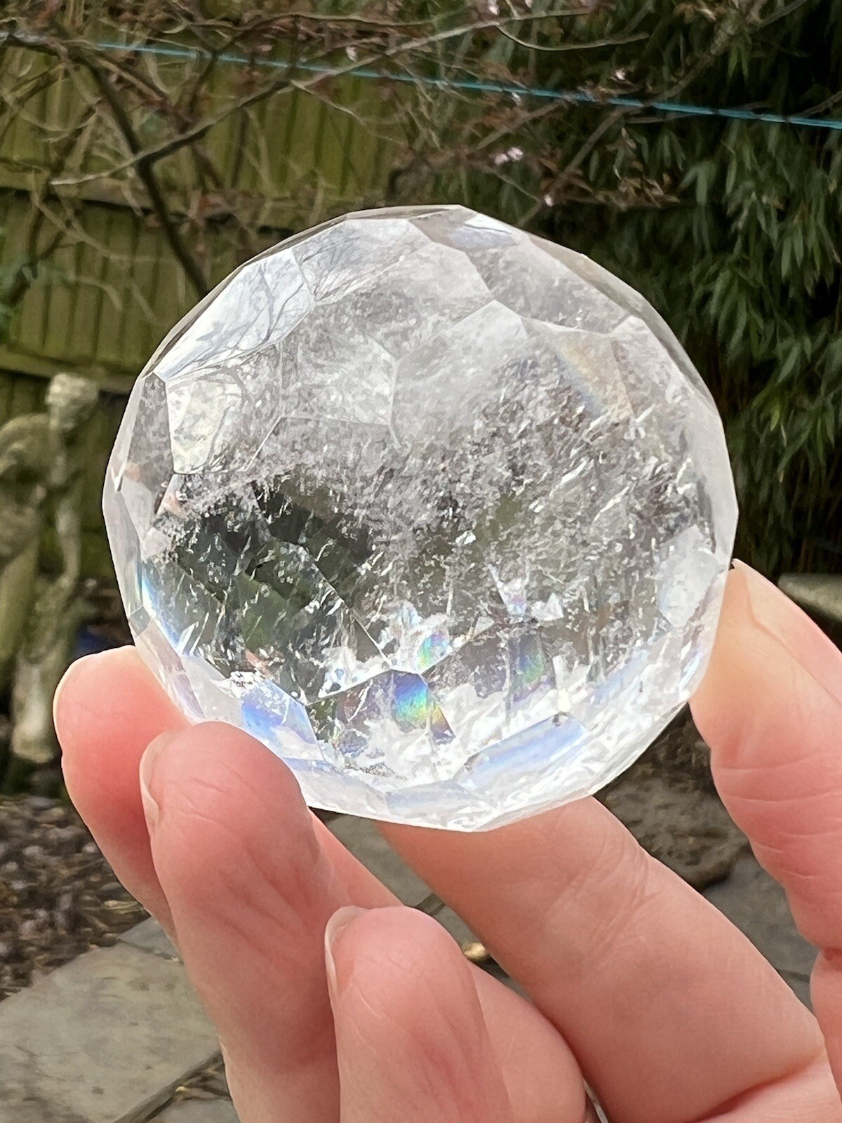 Clear Quartz Hand Faceted Large Crystal Ball AAA+ 43mm Diameter Freestanding 24
