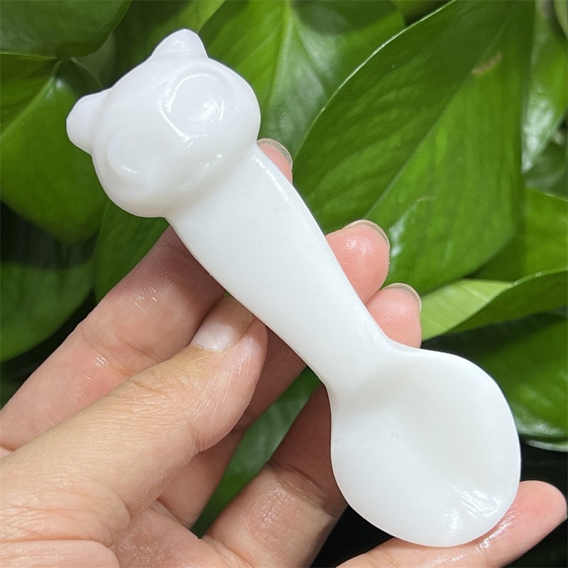 4″ Natural White Jade Spoon Skull Quartz Crystal Skull Reiki Healing Random 1PC