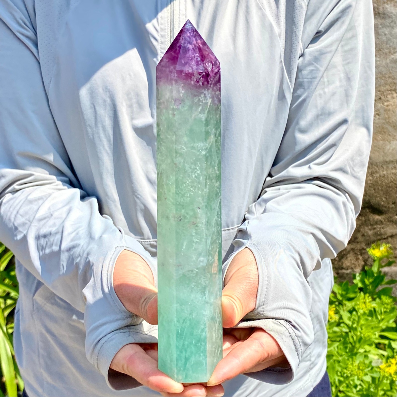 1.39LB Natural Fluorite Crystal Column Magic Wand Obelisk Point Earth Healing