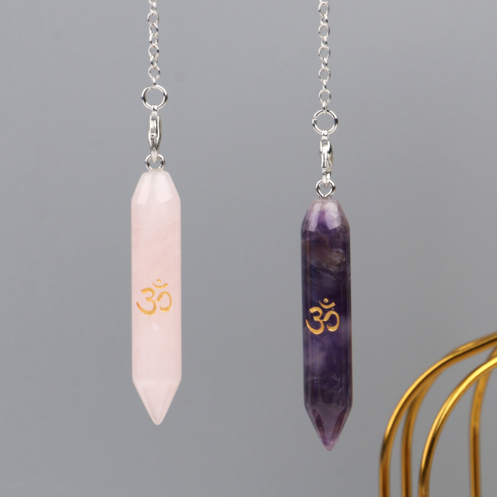 Chakra Crystal Pendulum Pendant Chain Runes Yoga Symbol Hexagonal Column Point