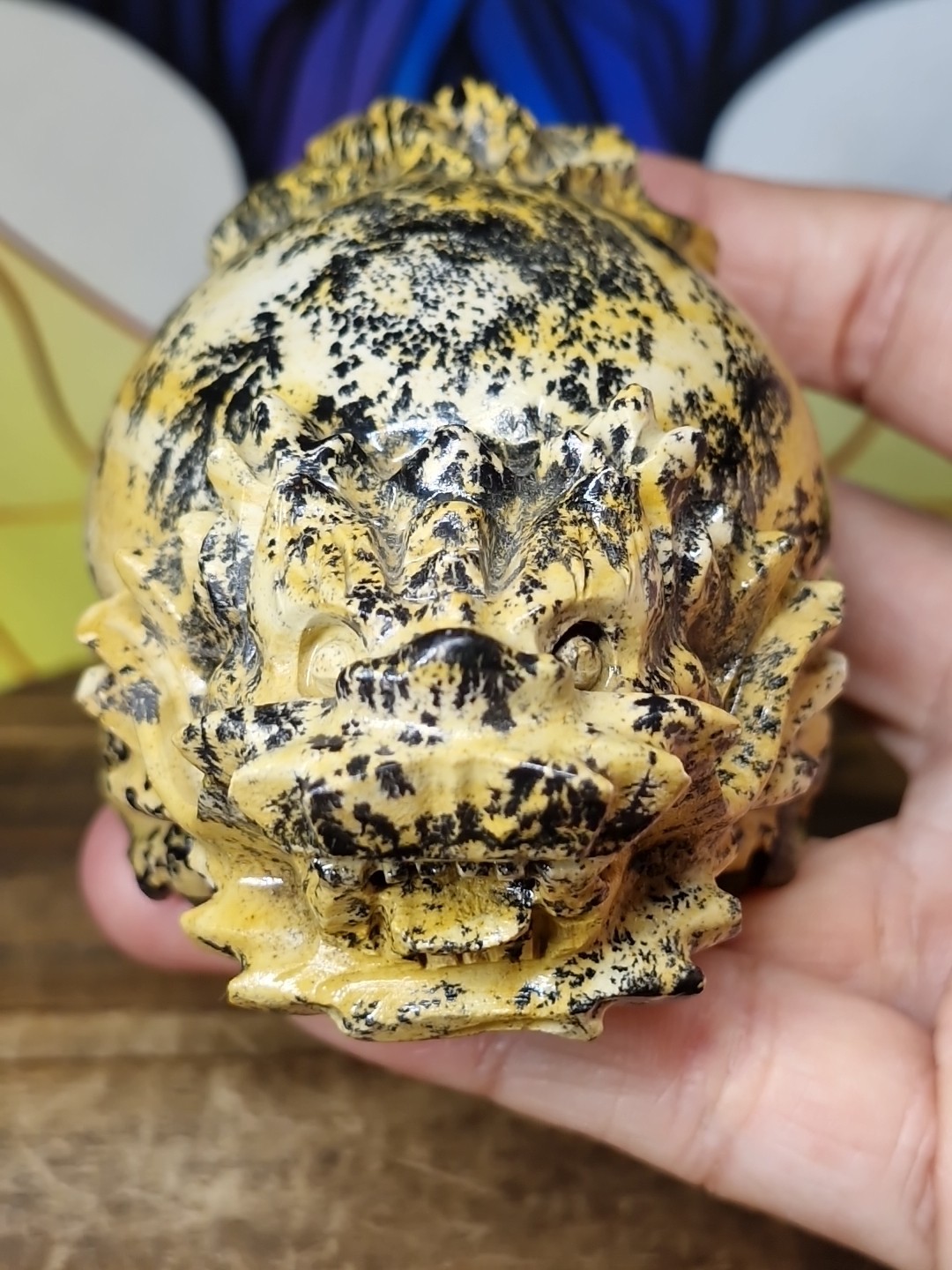Picture Jasper Chinese Dragon Turtle Carving 7.7cm 274g Hand Carved Crystal
