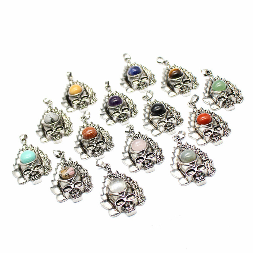 Chakra Natural Crystal Skull Head Skeleton Pendant Stone Bead Gift Healing Reiki