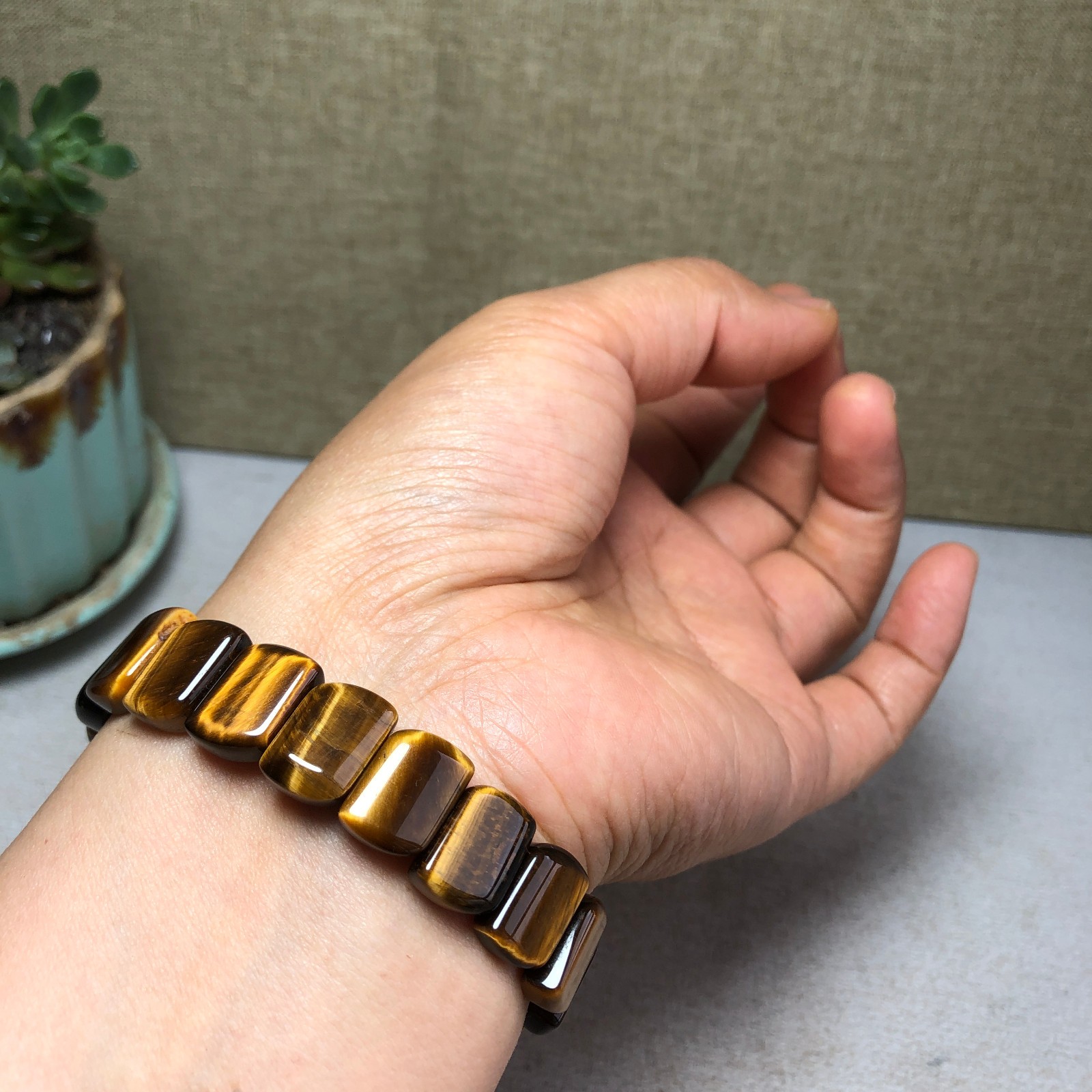 Rare Natural yellow tiger eye Crystal chain aspect beads bracelet 29g A4751