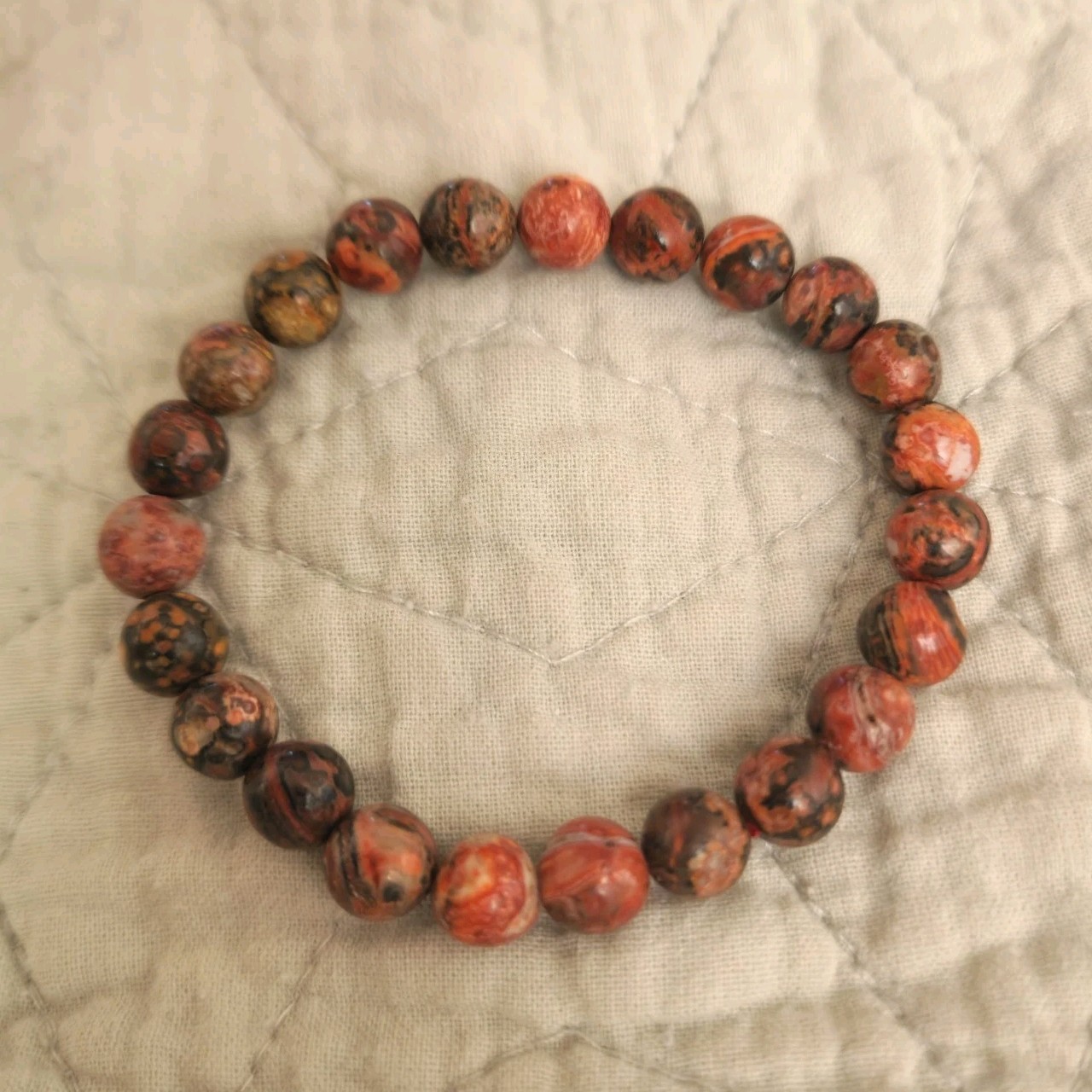 Natural 8mm Leopard Skin Jasper Bracelet Crystal Beads Stretch
