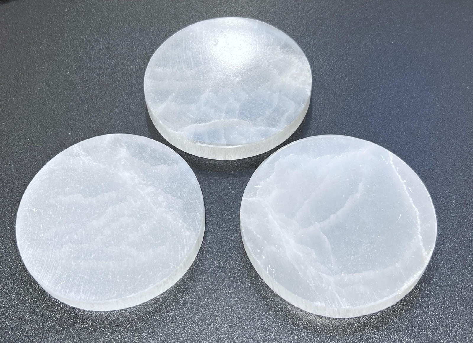 Selenite Satin Spar Crystal Round Circle Plate (4 Inches) Natural Genuine Decor