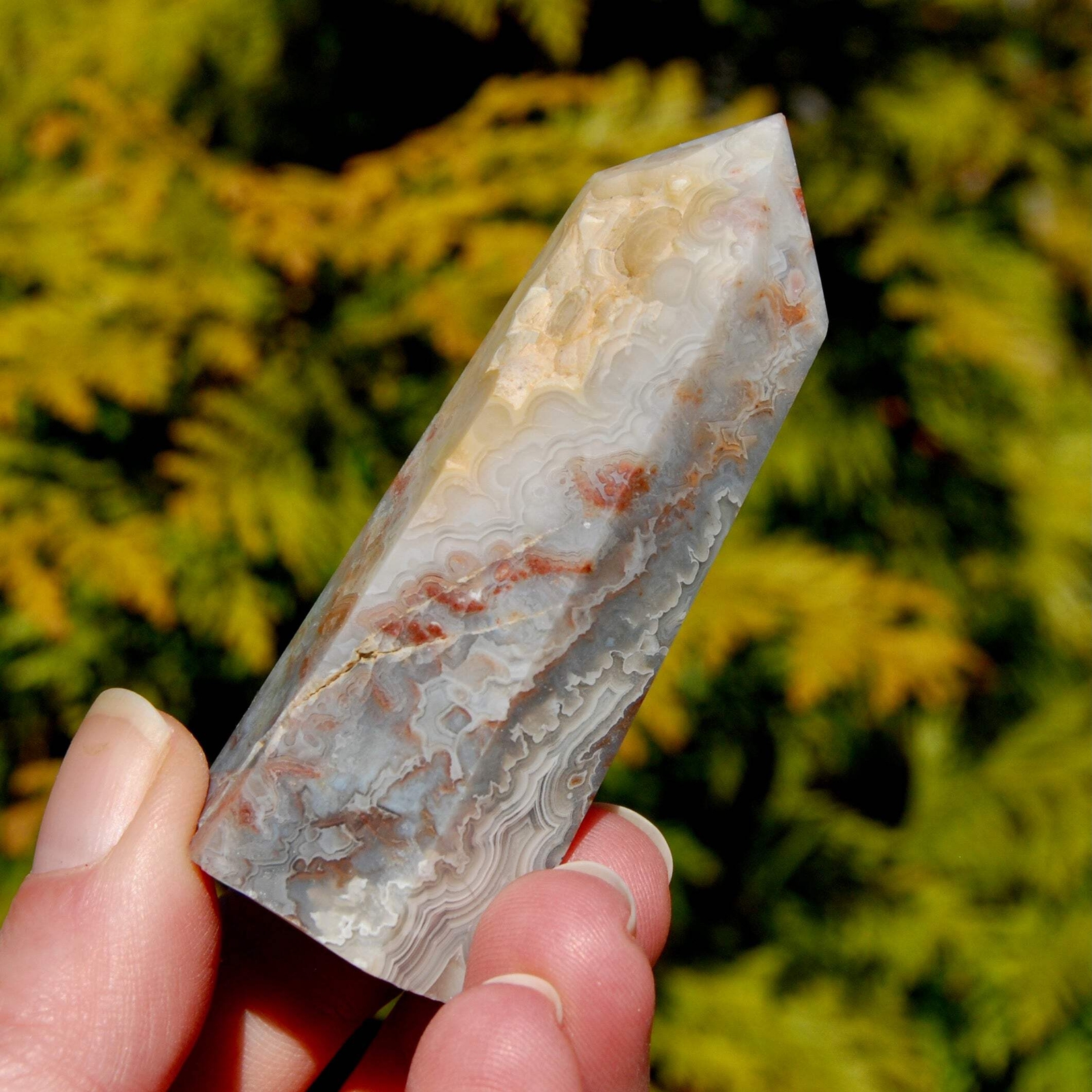 3in 69g Crazy Lace Agate Crystal Tower, Mexico