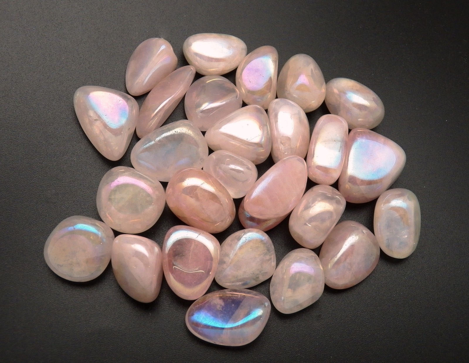 1 pc Rainbow Aura ROSE QUARTZ Tumbled stone titanium Pink Ray of Love sz Medium