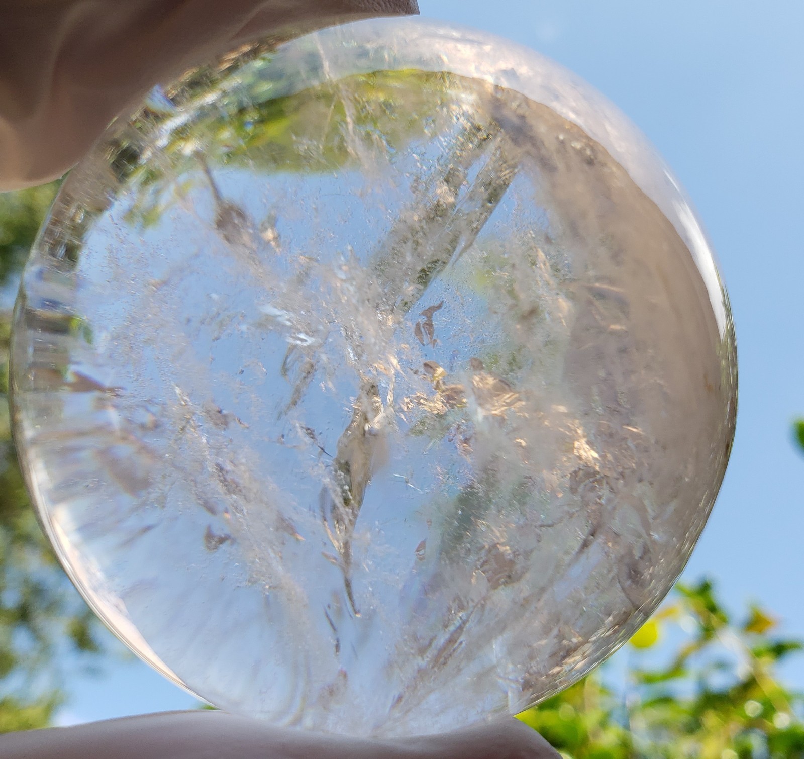 2.3″ Clear Quartz Natural Crystal Ball Sphere Orb Rainbows Phantom, 288g