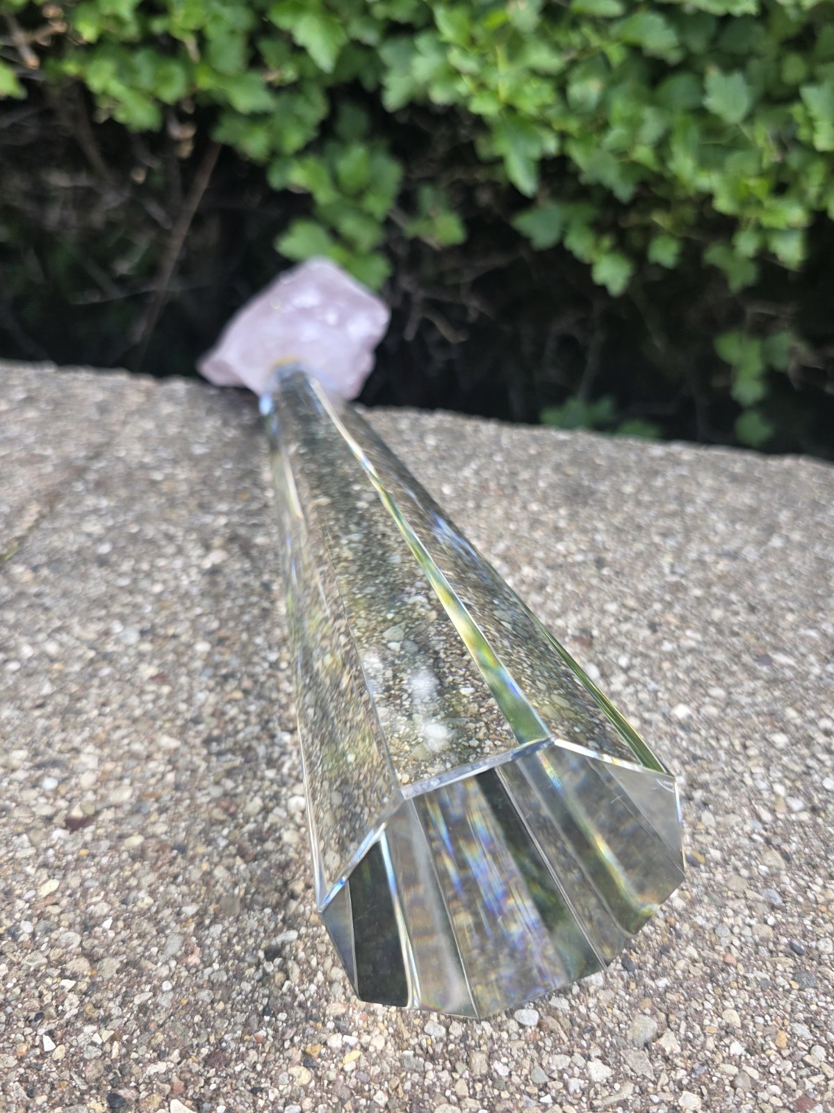Rose Quartz with Clear Crystal Octagon Faceted Obelisk Tower