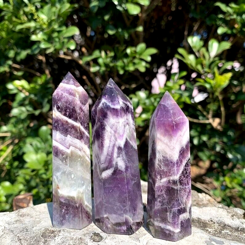 Raw Chevron Amethyst Healing Crystal Wand Obelisk Tower Point Ornament Xmas Gift