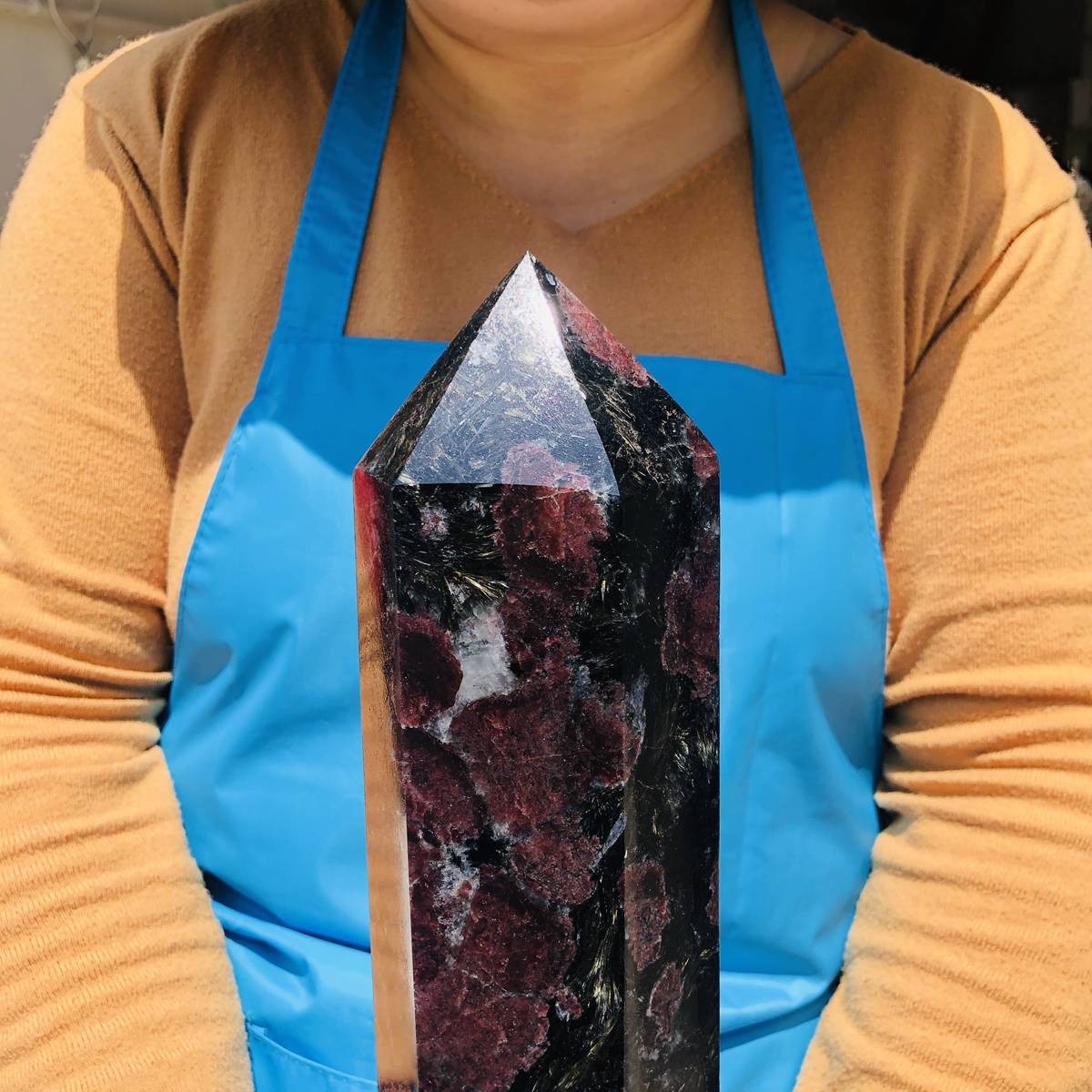 7.77LB Natural garnet crystal obelisk quartz crystal energy column Reiki healing