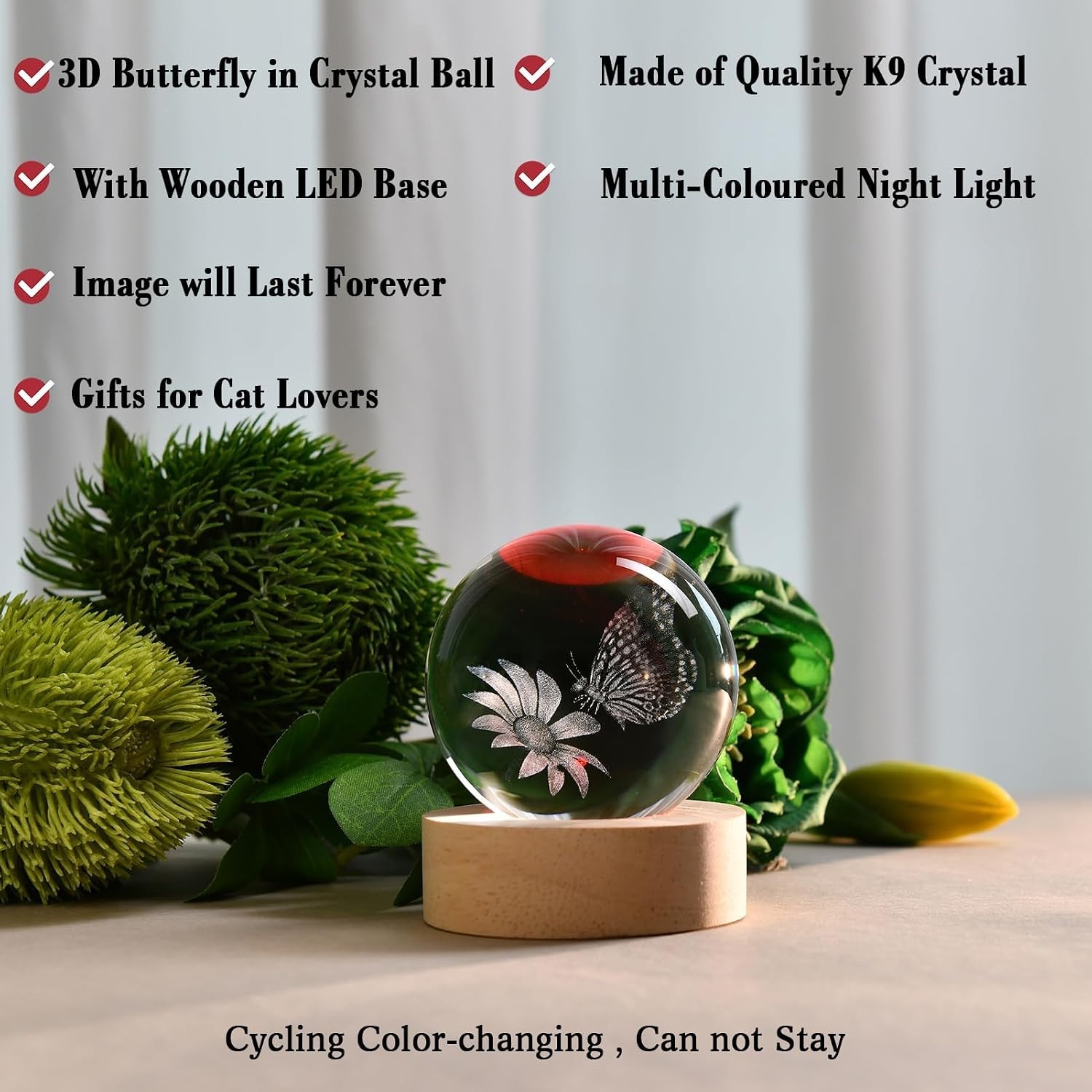 Energy Efficient 3D Butterfly Crystal Ball for Girlfriend or Mother’s Day