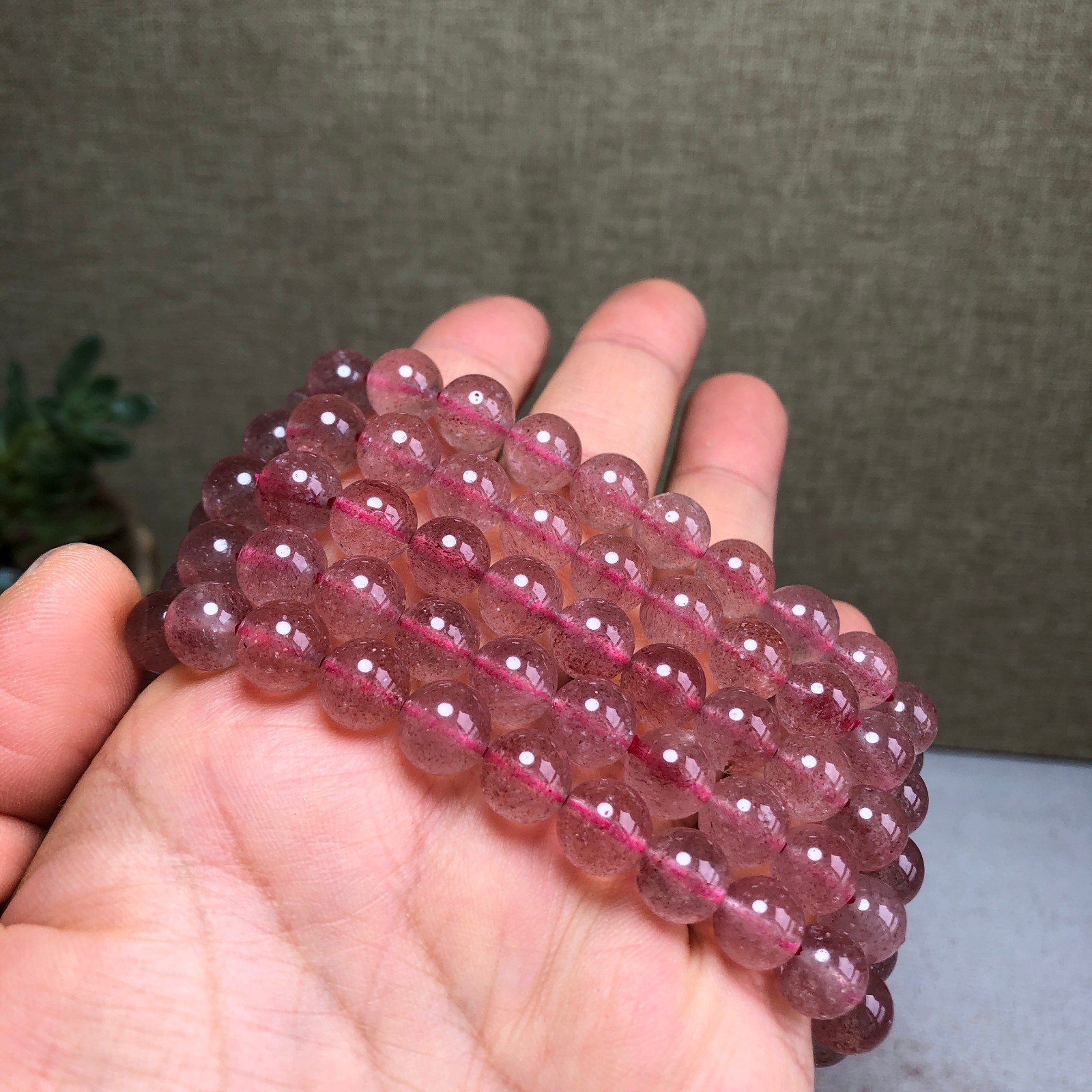 5Pcs Natural Polish red strawberry quartz bracelets ball sphere 8mm A6169