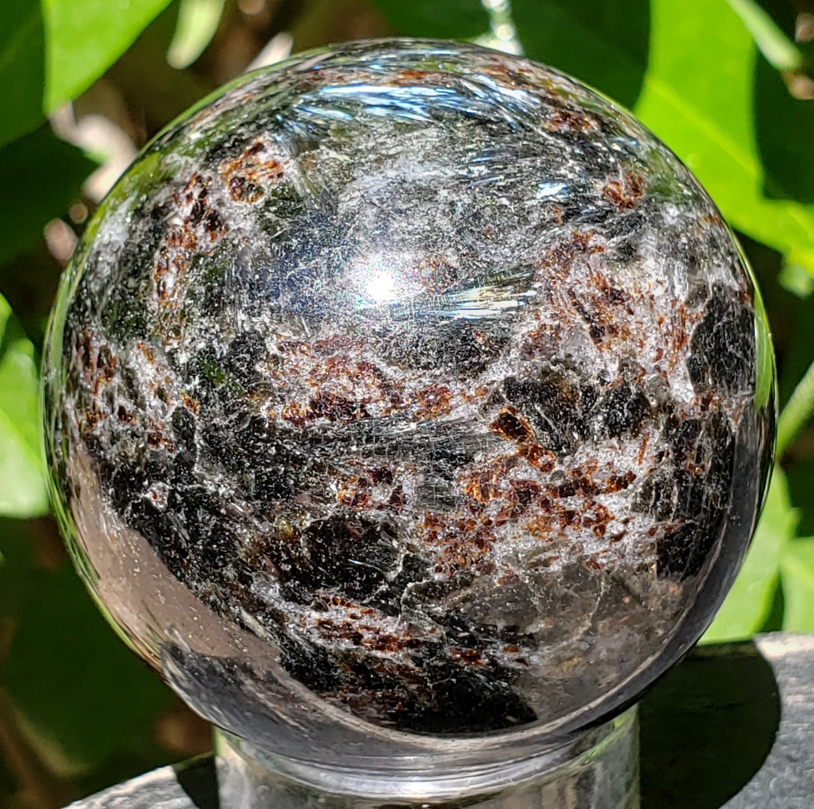 2″ Firework Garnet Astrophyllite Crystal Sphere Orb Ball, 220g or 7.7 oz
