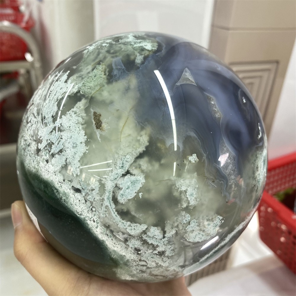 7.1LB 4.7″Natural A++Green Moss Agate Sphere Crystal Reiki Healing Ball Decor