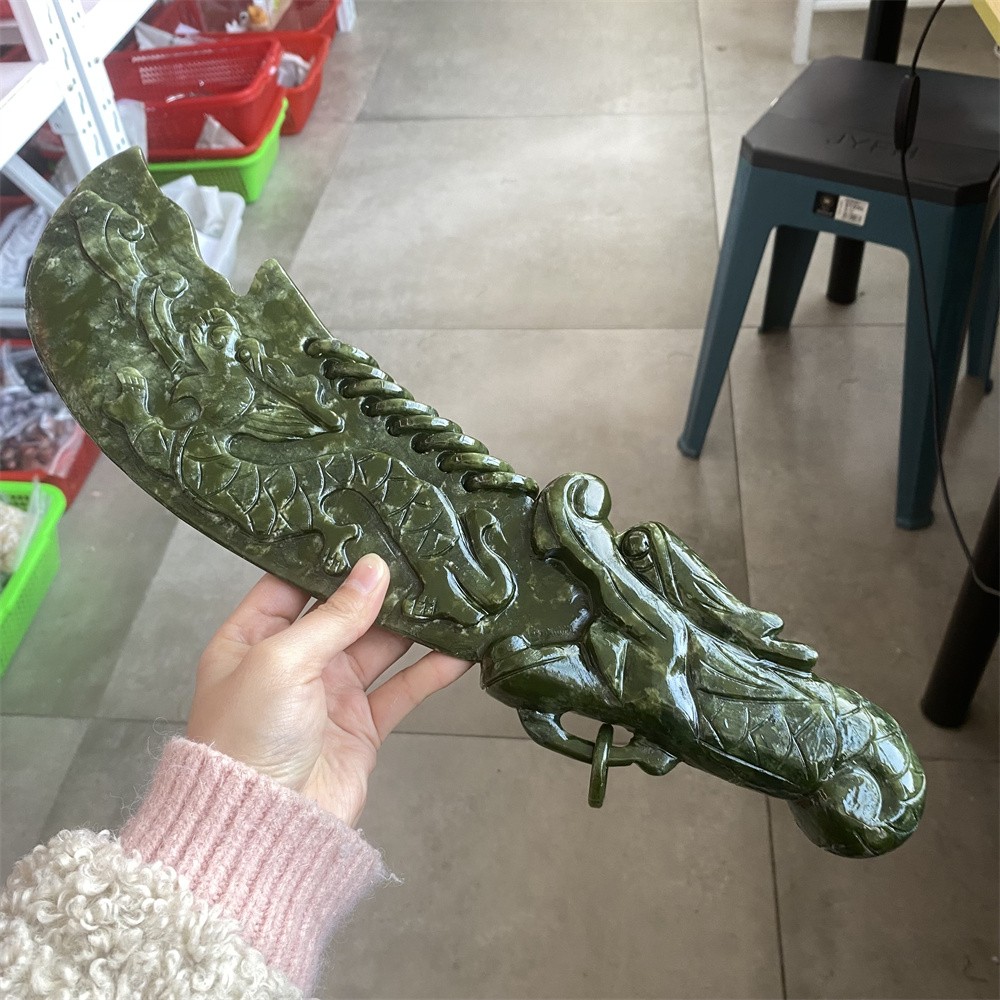 4LB 14.9″A+ Natural Xiuyan Jade Broadsword Crystal Heal Carving Quartz Decor