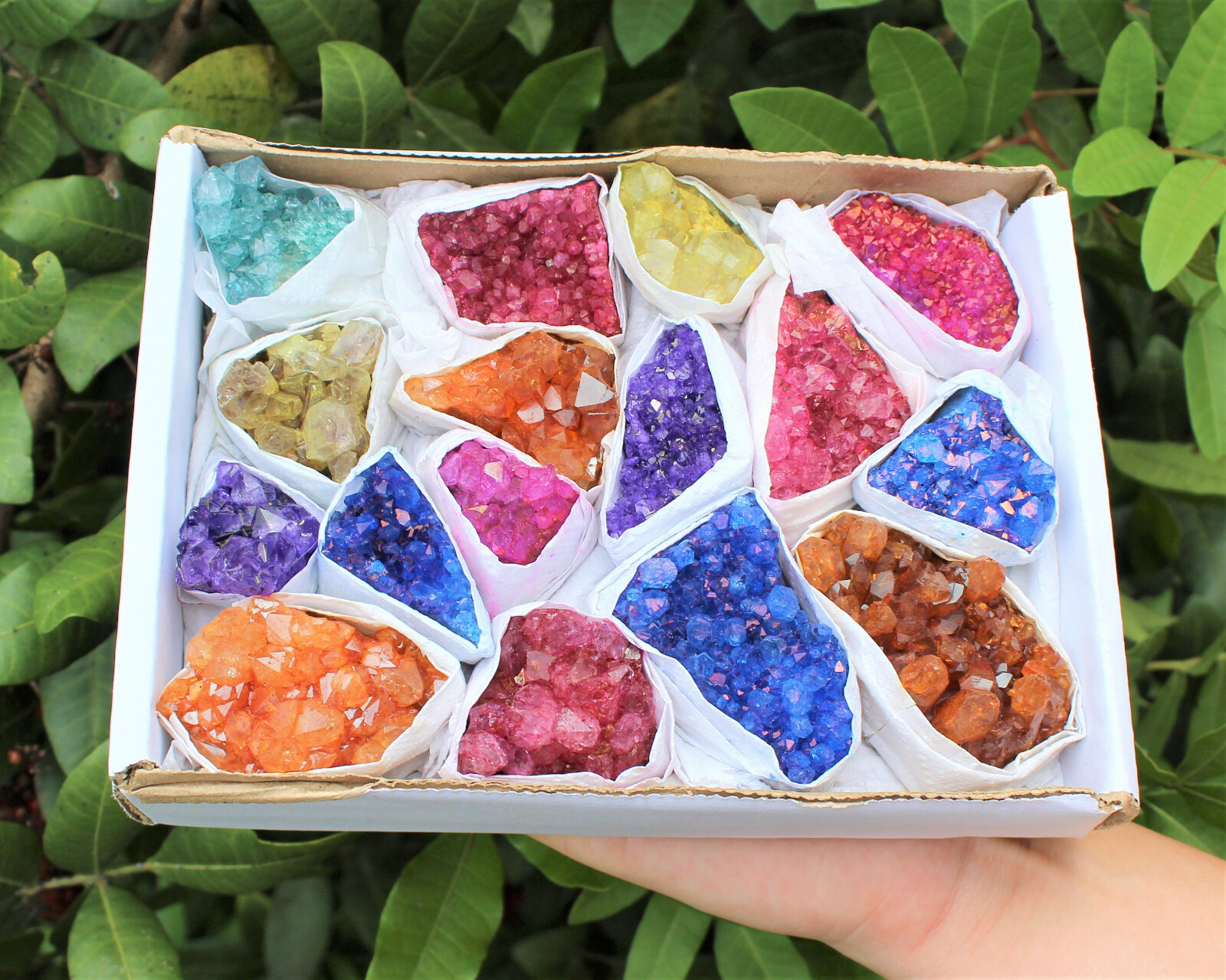 Dyed Amethyst Clusters / Amethyst Geodes: Box Lot of 9 – 16 Pieces Collection